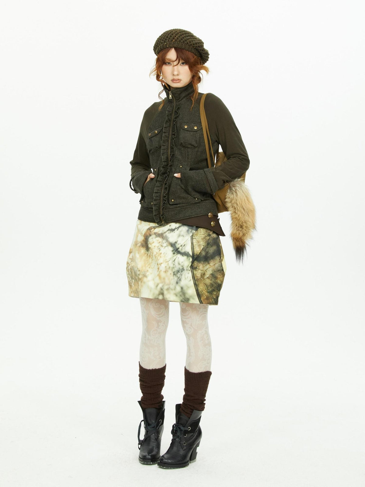 YOSHUYUKI Tree Shadow Print Cocoon Low Waist Reversible Women&