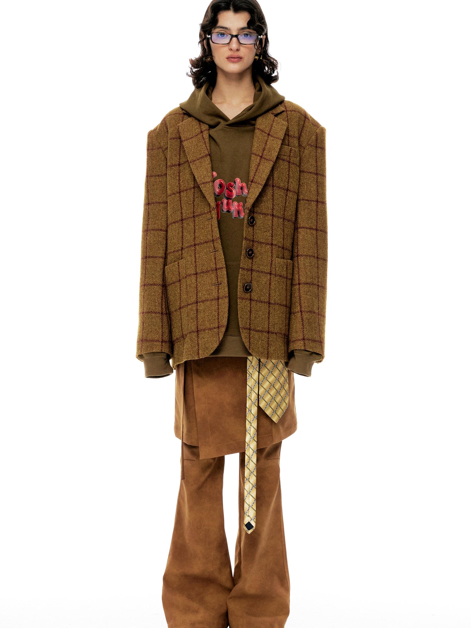 YOSHUYUKI Vintage Brown Check Wool Suit Jacket