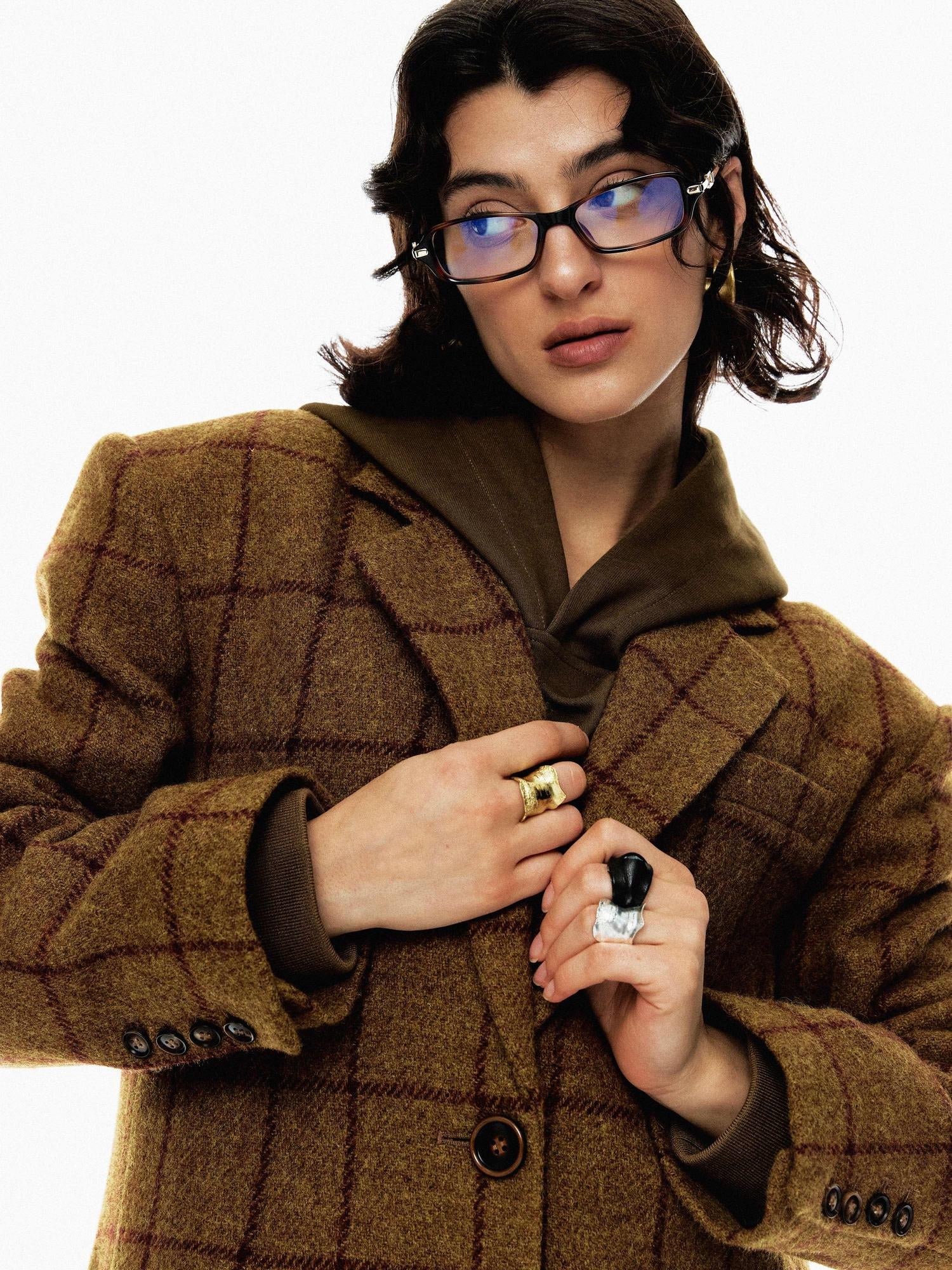 YOSHUYUKI Vintage Brown Check Wool Suit Jacket