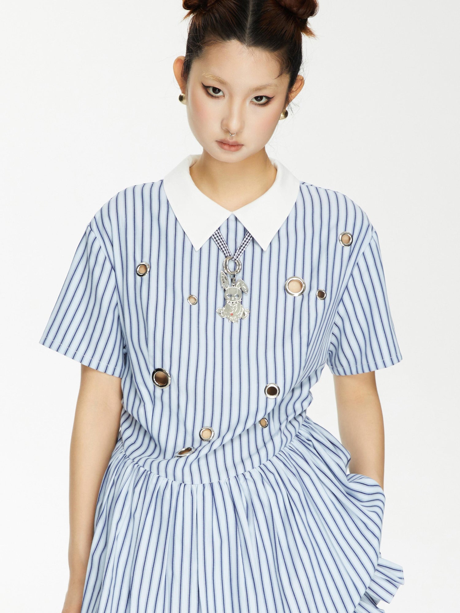 YOSHUYUKI Vintage Gold Rabbit Collar Necklace Detachable Two Tone Metal