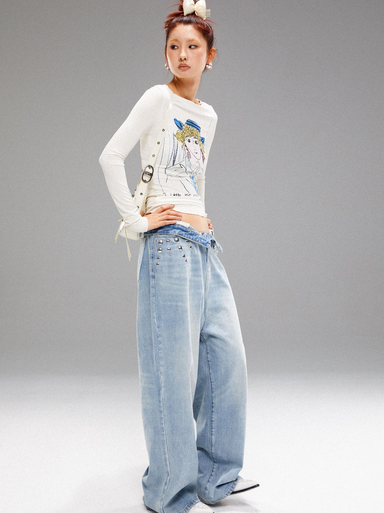 YOSHUYUKI Vintage Navy Art Print Knit Top
