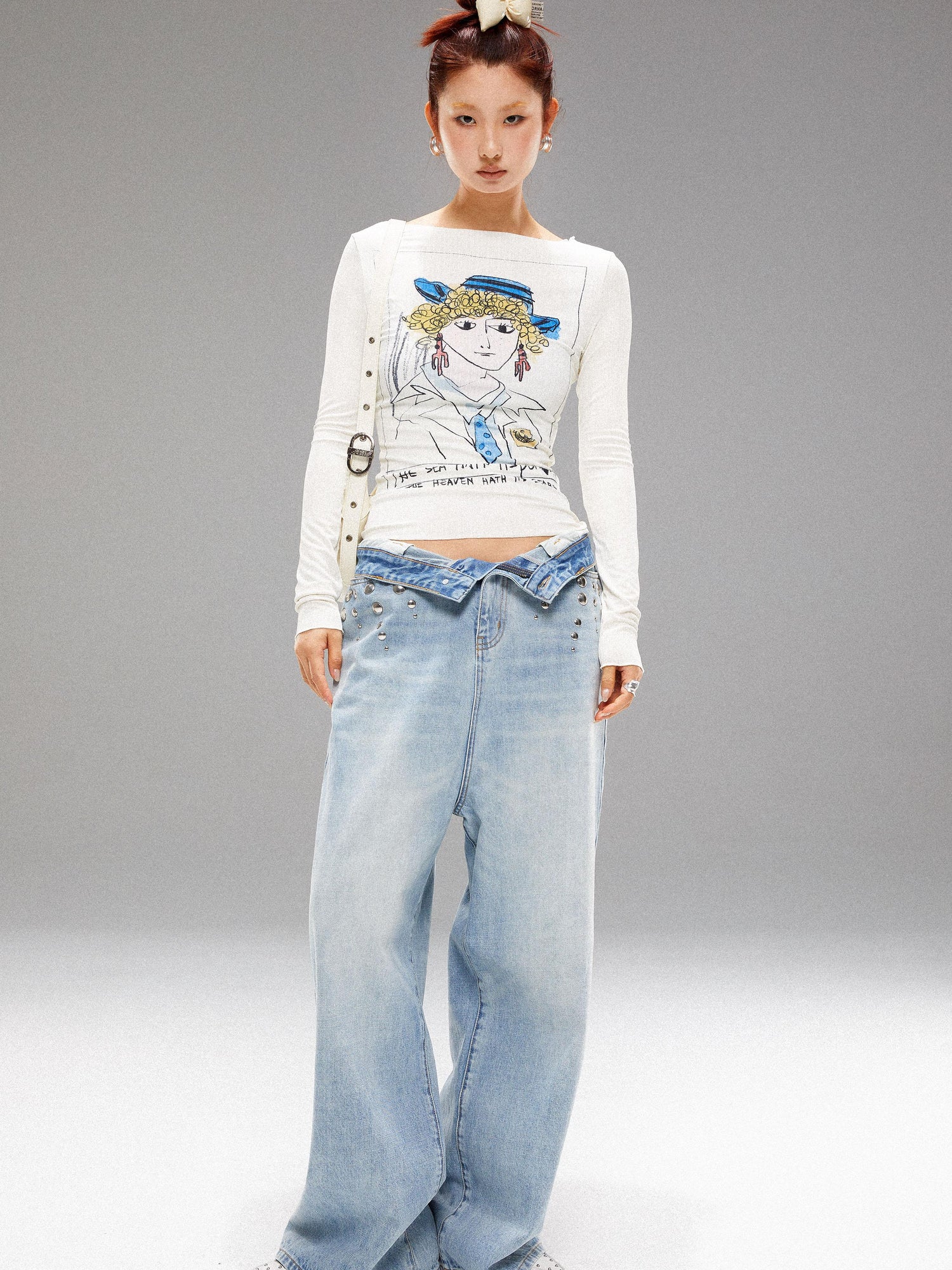 YOSHUYUKI Vintage Navy Art Print Knit Top