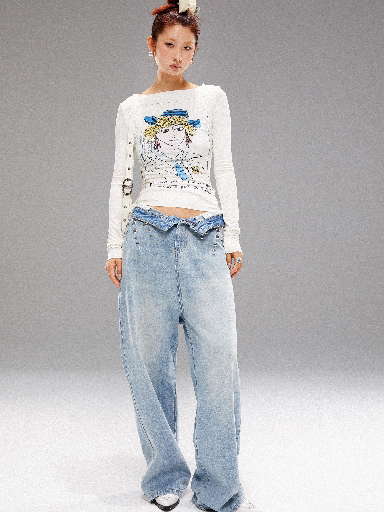 YOSHUYUKI Vintage Navy Art Print Knit Top