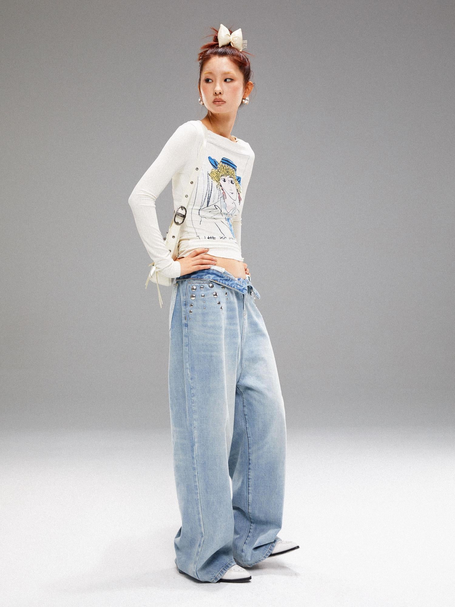 YOSHUYUKI Vintage Navy Art Print Knit Top
