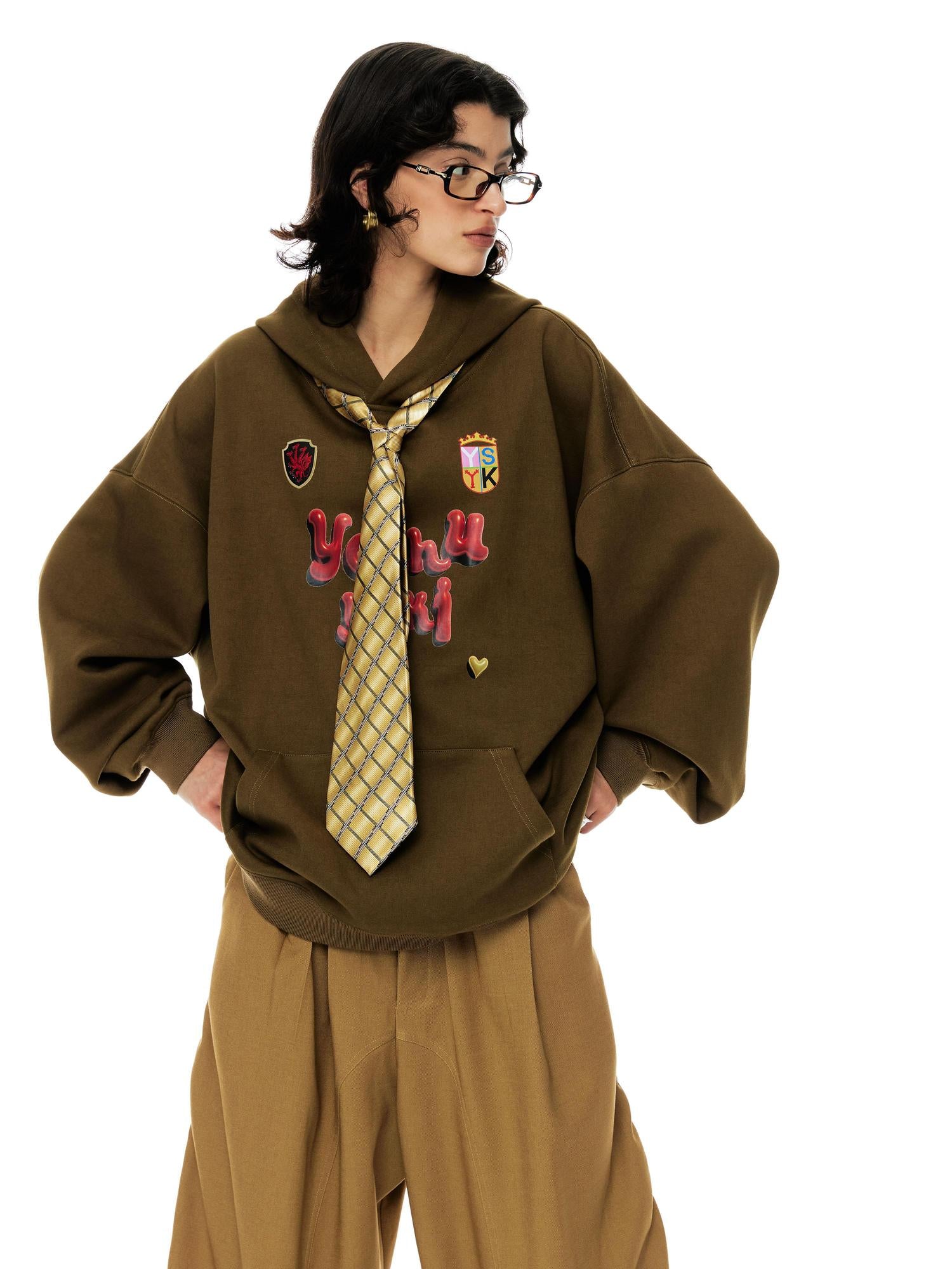 YOSHUYUKI Vintage Oversized Army Green Hoodie With Graphic Print