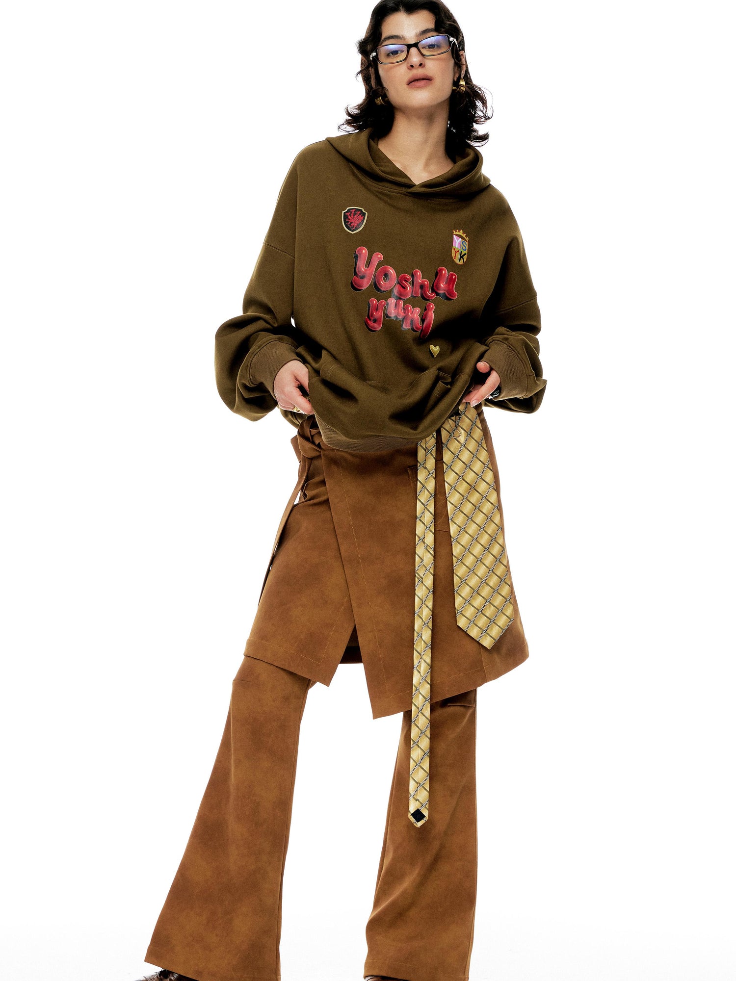 YOSHUYUKI Vintage Oversized Army Green Hoodie With Graphic Print