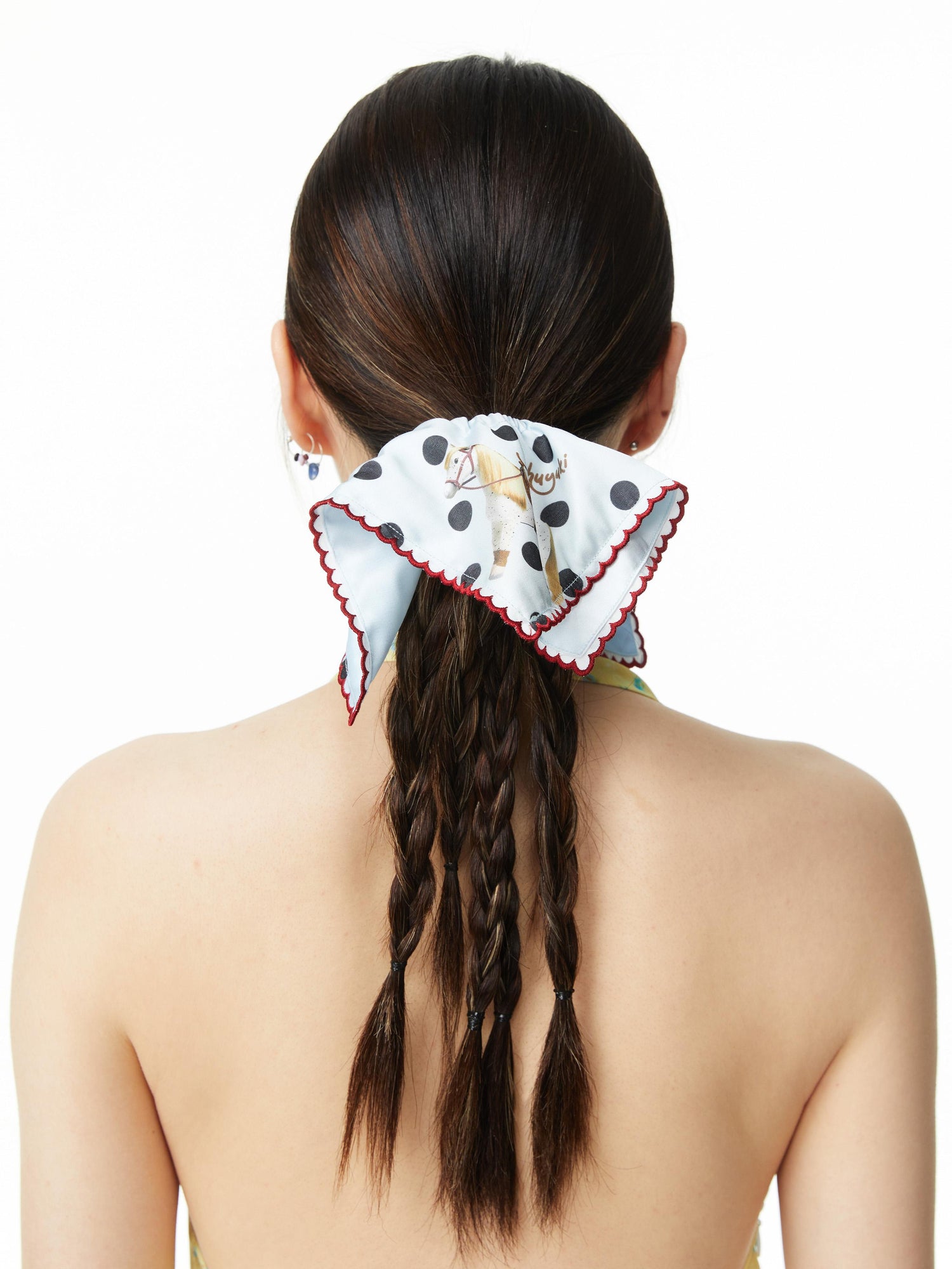Vintage Polka Dot Pony Print Scarf Tie Hair Accessory