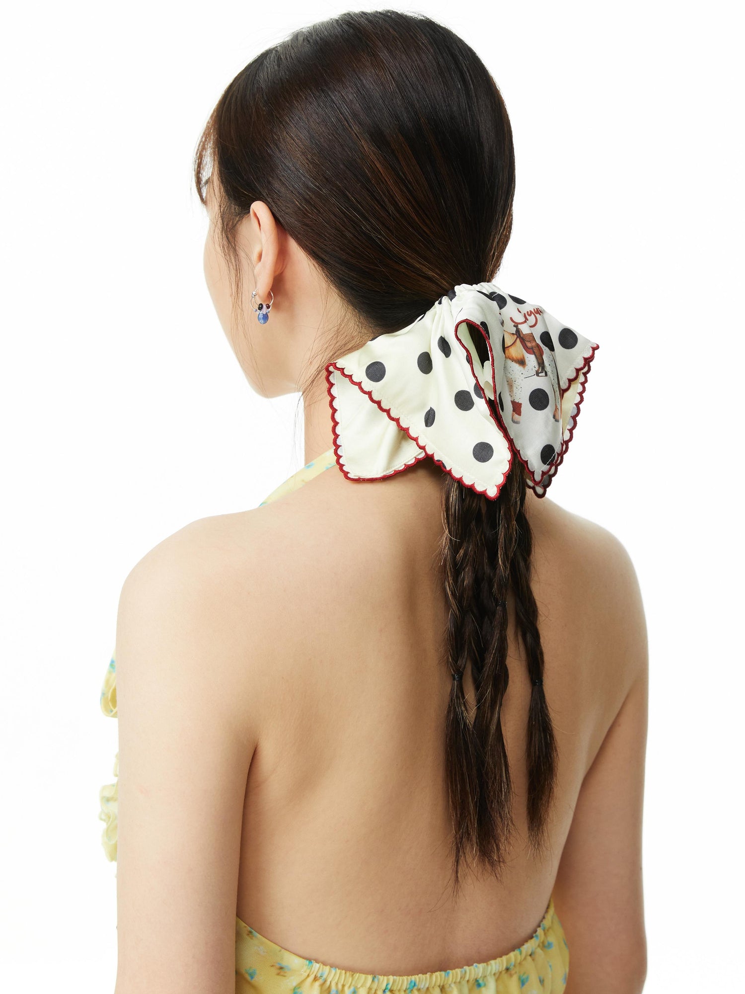 Vintage Polka Dot Pony Print Scarf Tie Hair Accessory