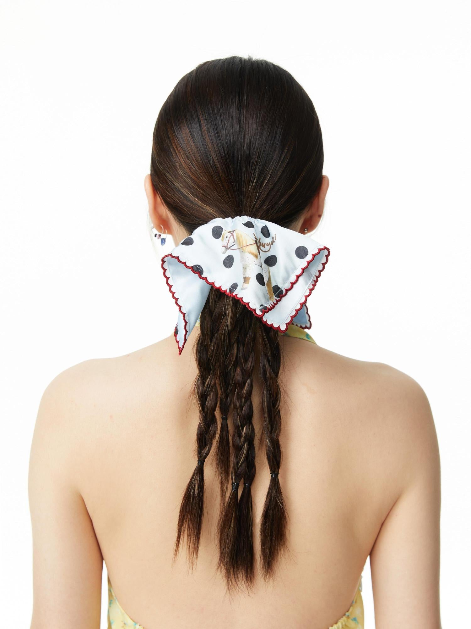 Vintage Polka Dot Pony Print Scarf Tie Hair Accessory