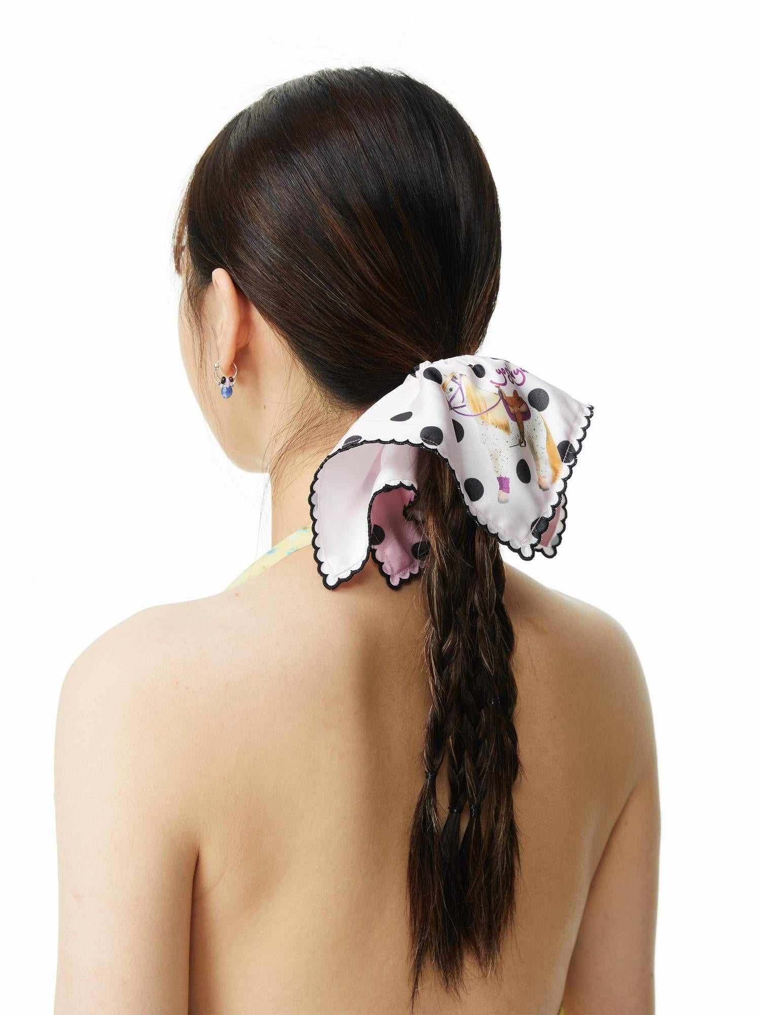 Vintage Polka Dot Pony Print Scarf Tie Hair Accessory