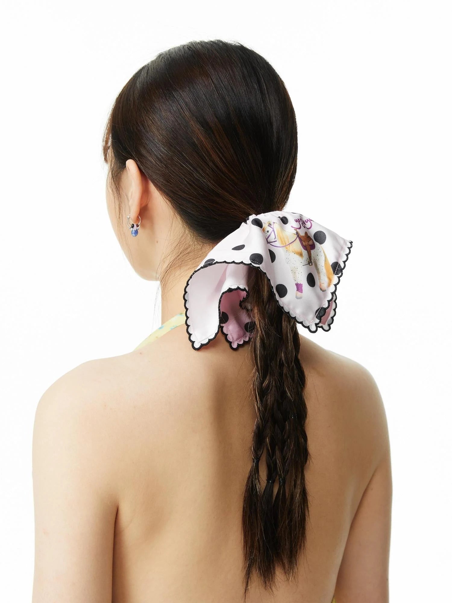 Vintage Polka Dot Pony Print Scarf Tie Hair Accessory