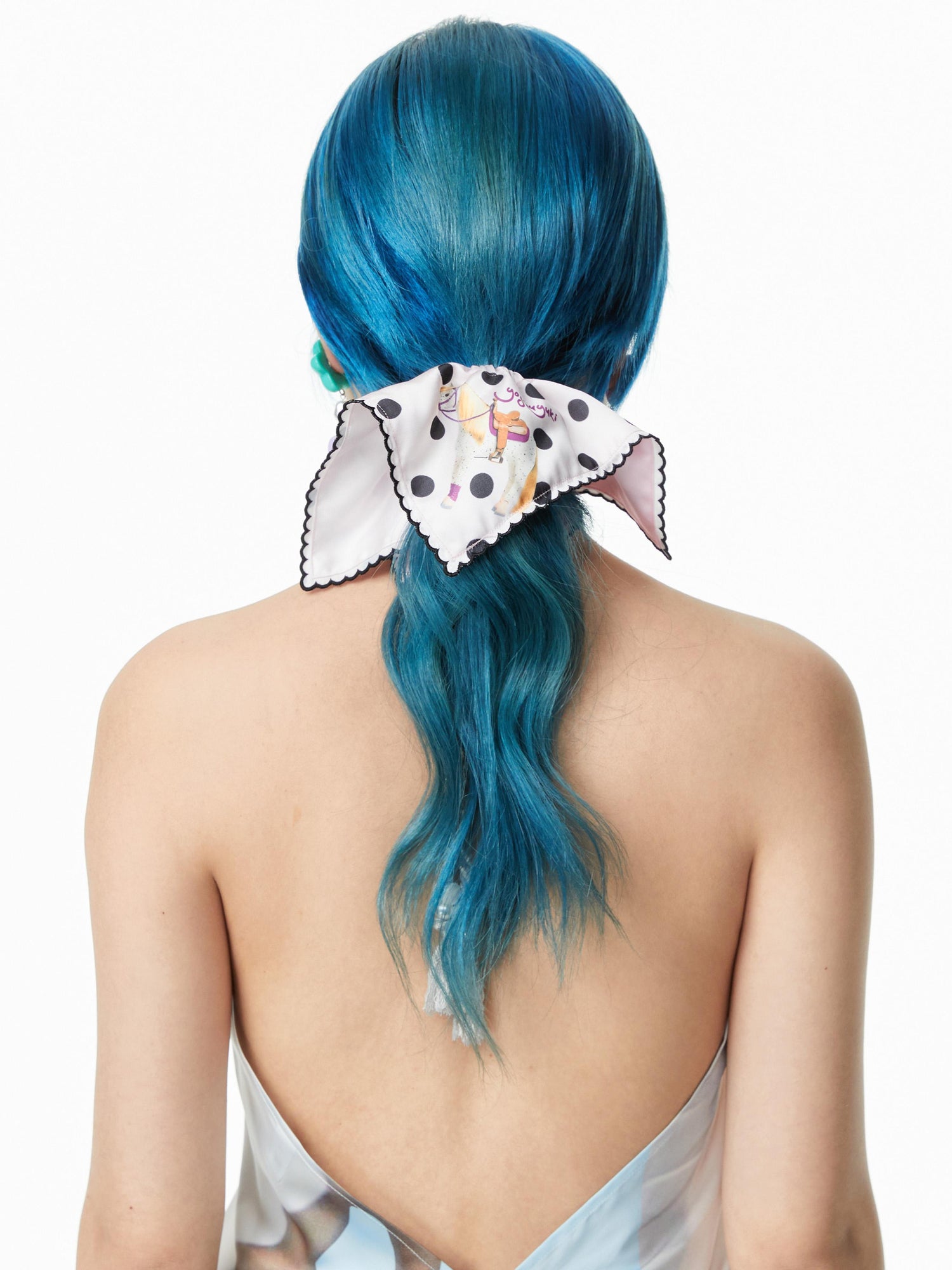Vintage Polka Dot Pony Print Scarf Tie Hair Accessory