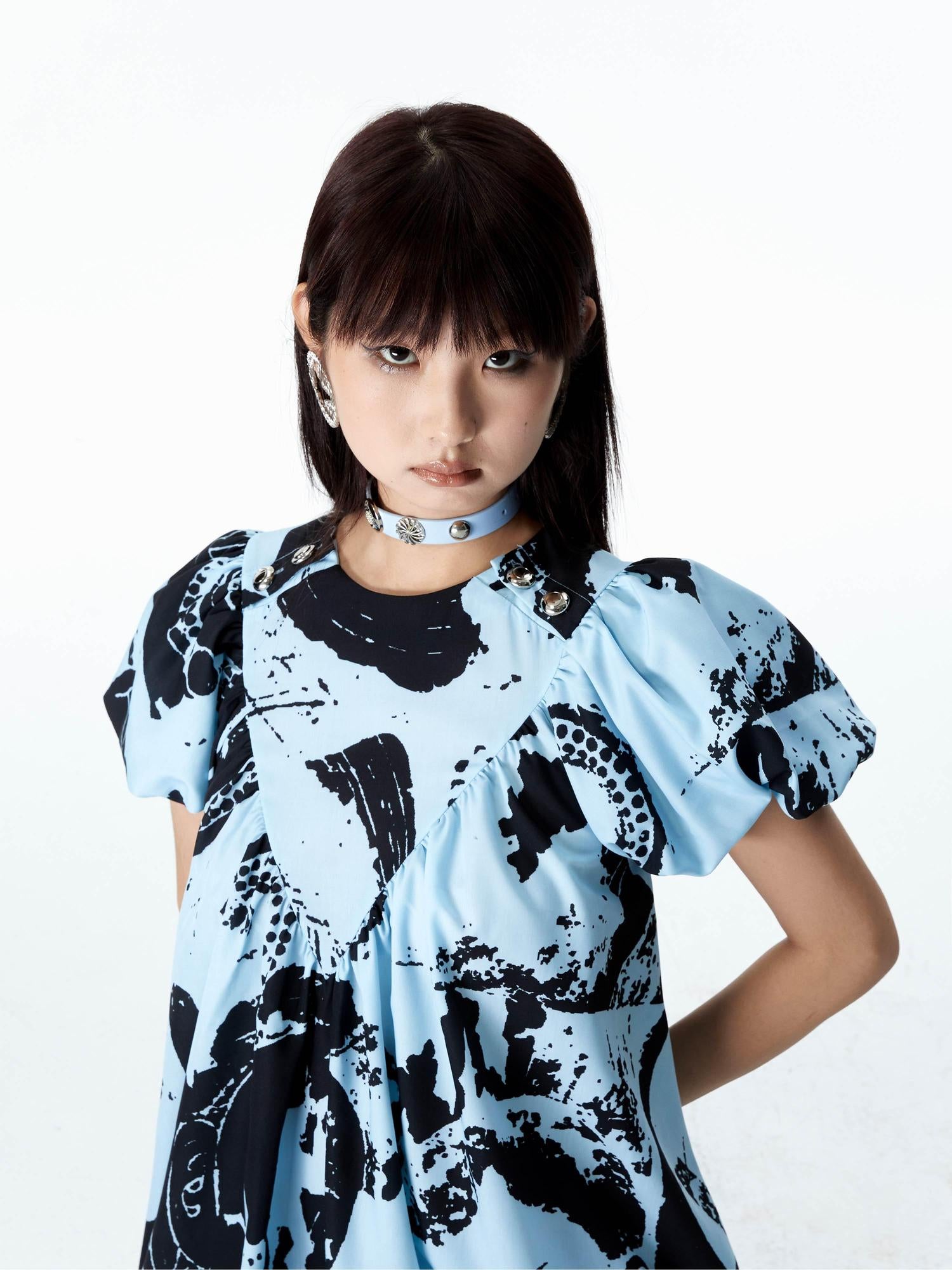 YOSHUYUKI Vintage Punk Blue Leather Collar Choker with Studs