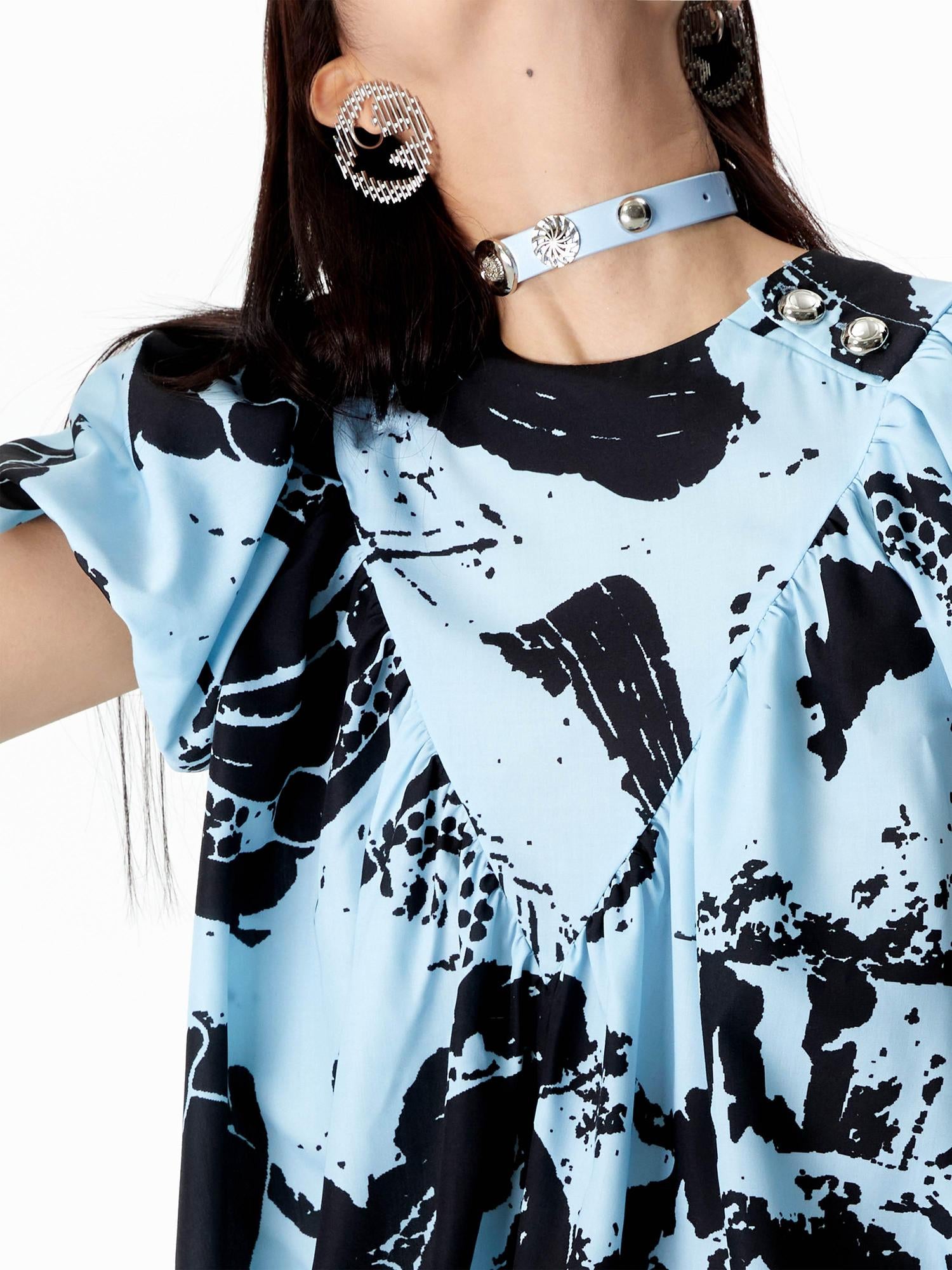 YOSHUYUKI Vintage Punk Blue Leather Collar Choker with Studs
