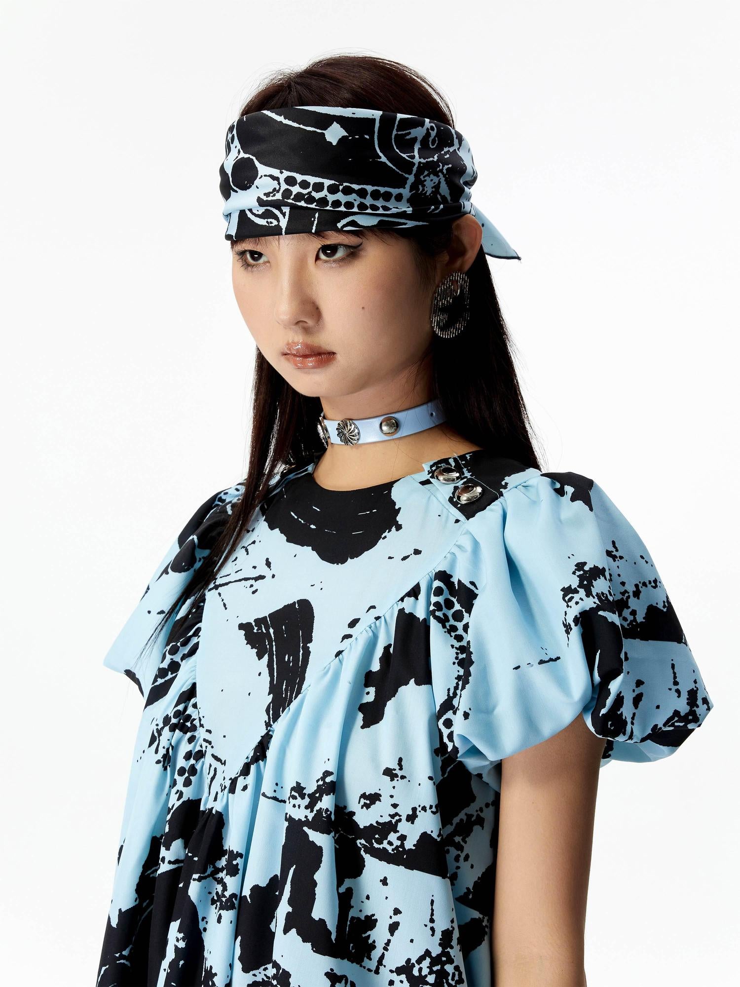 YOSHUYUKI Vintage Punk Blue Leather Collar Choker with Studs