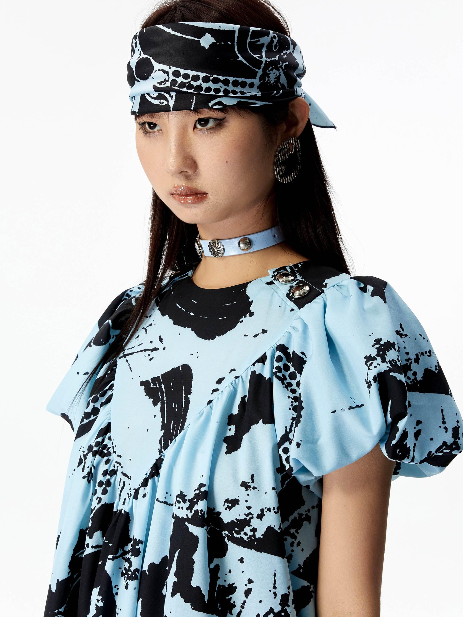 YOSHUYUKI Vintage Punk Blue Leather Collar Choker with Studs