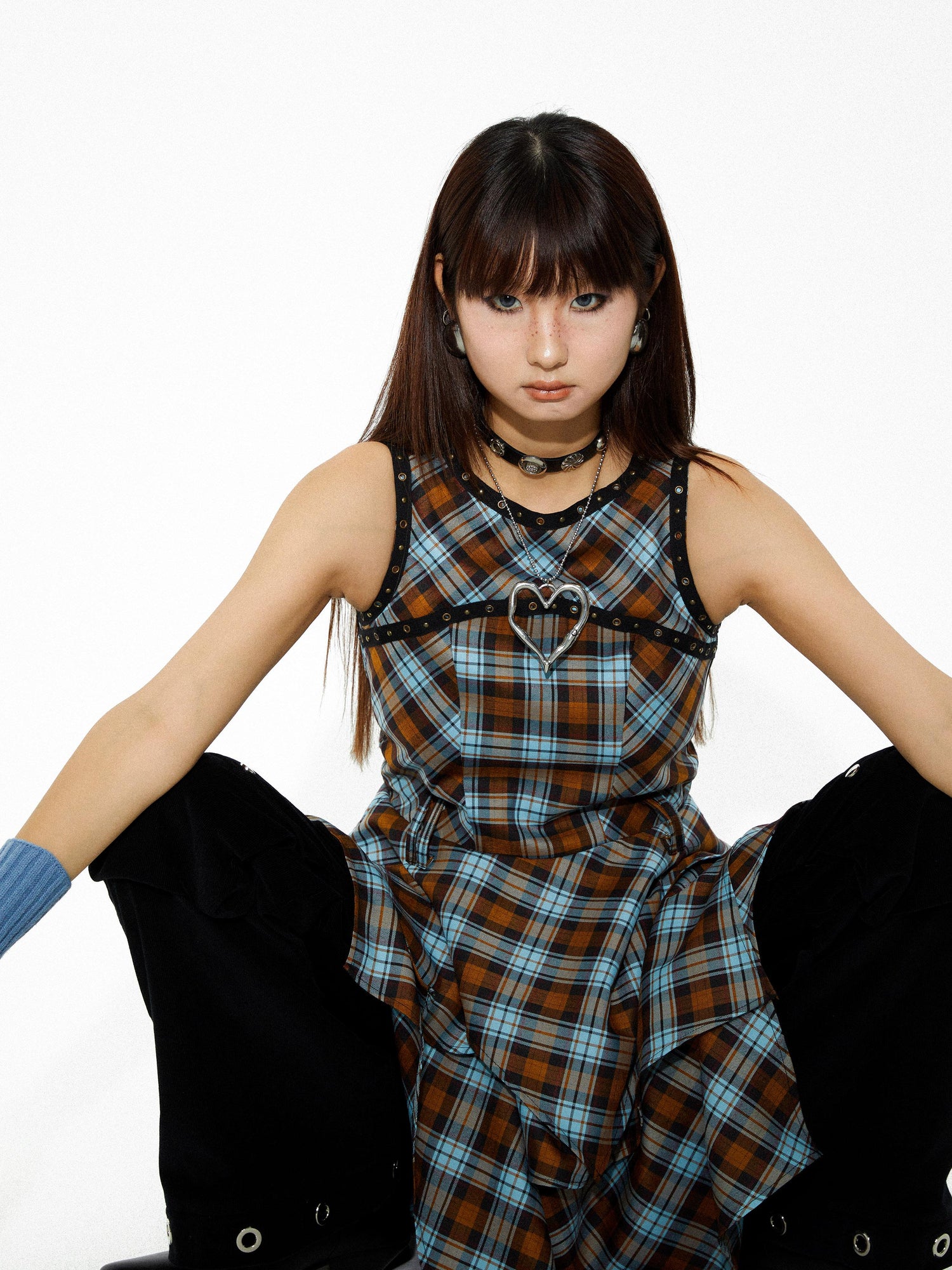 YOSHUYUKI Vintage Punk Plaid Asymmetrical Layered Skirt
