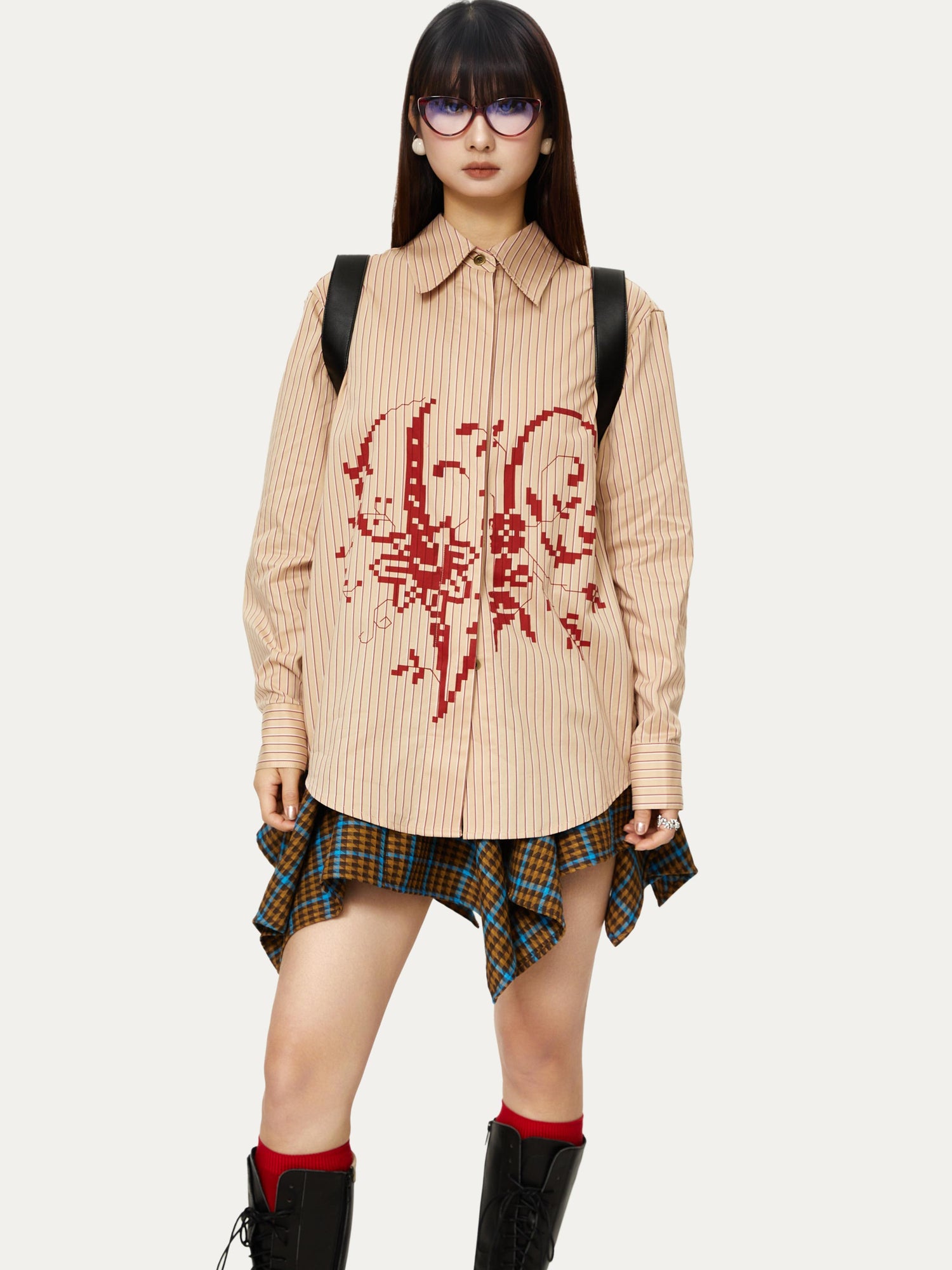 YOSHUYUKI Vintage Punk Plaid Drop Waist Asymmetrical Skirt