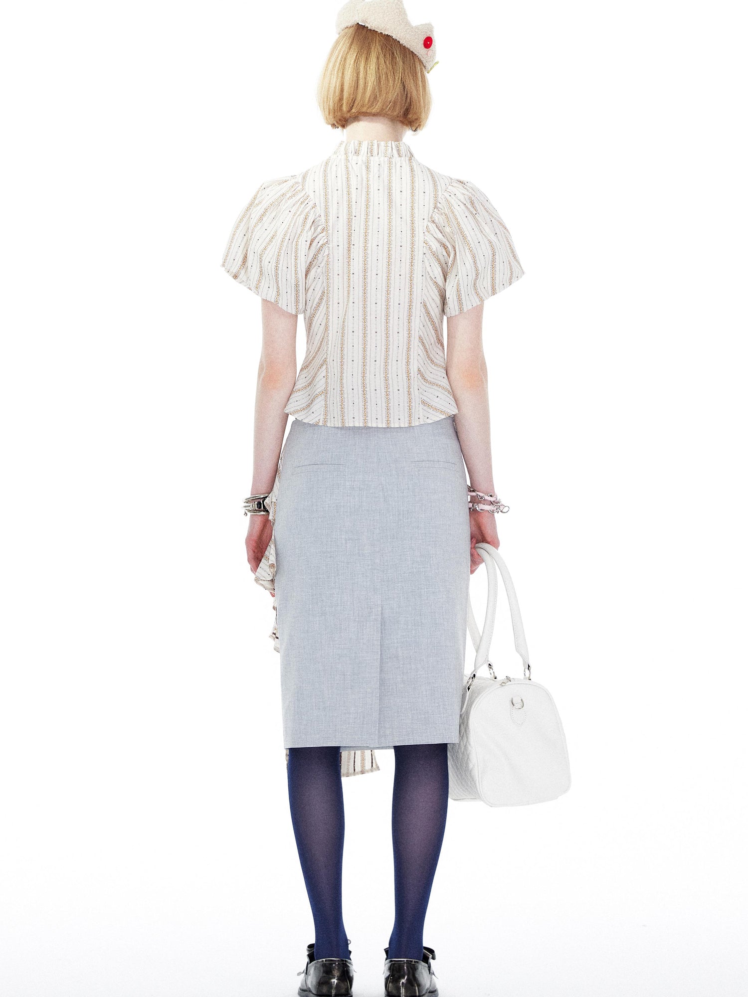 YOSHUYUKI Vintage Stripe Blouse With Puffed Sleeves