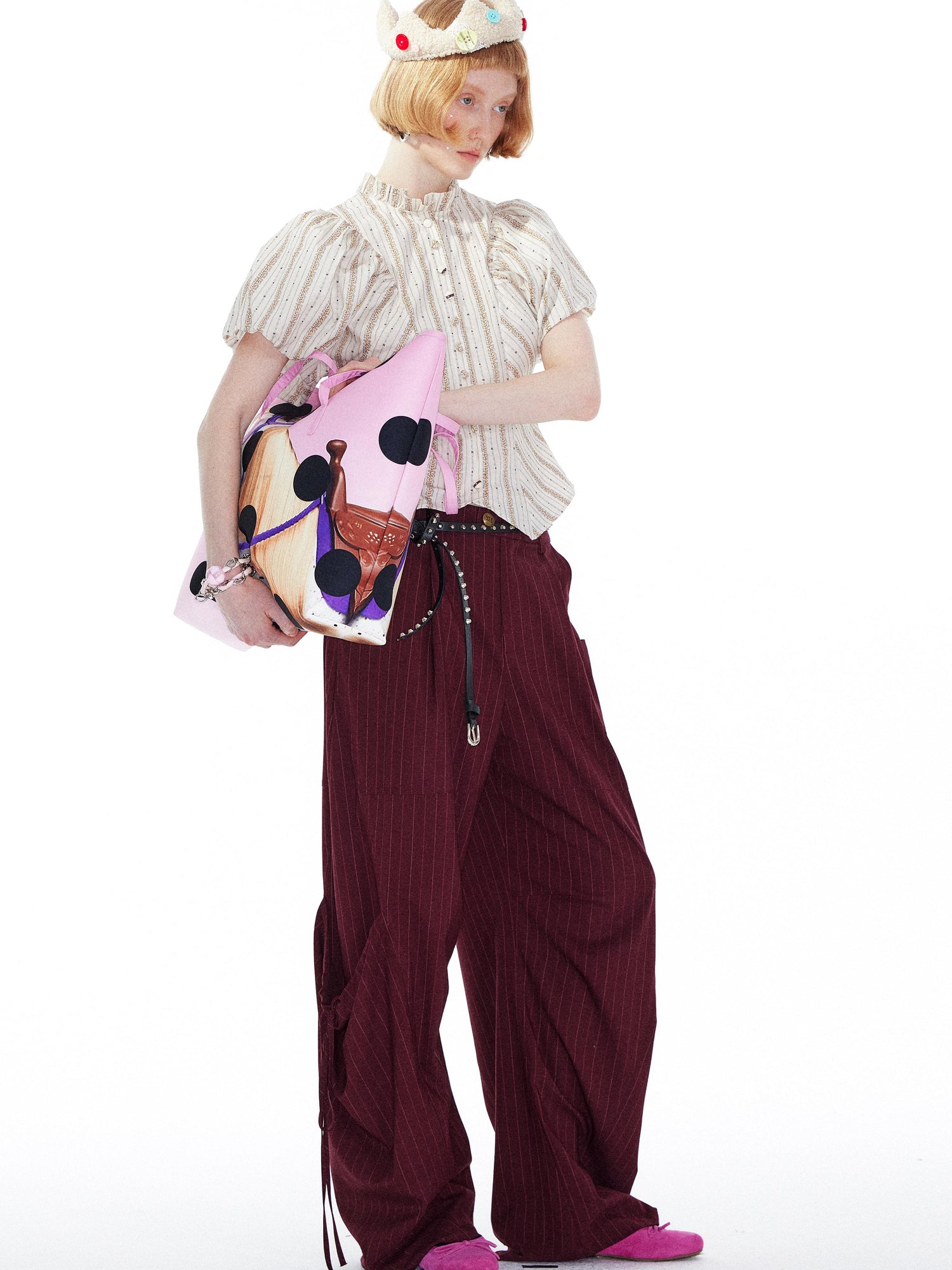YOSHUYUKI Vintage Stripe Blouse With Puffed Sleeves
