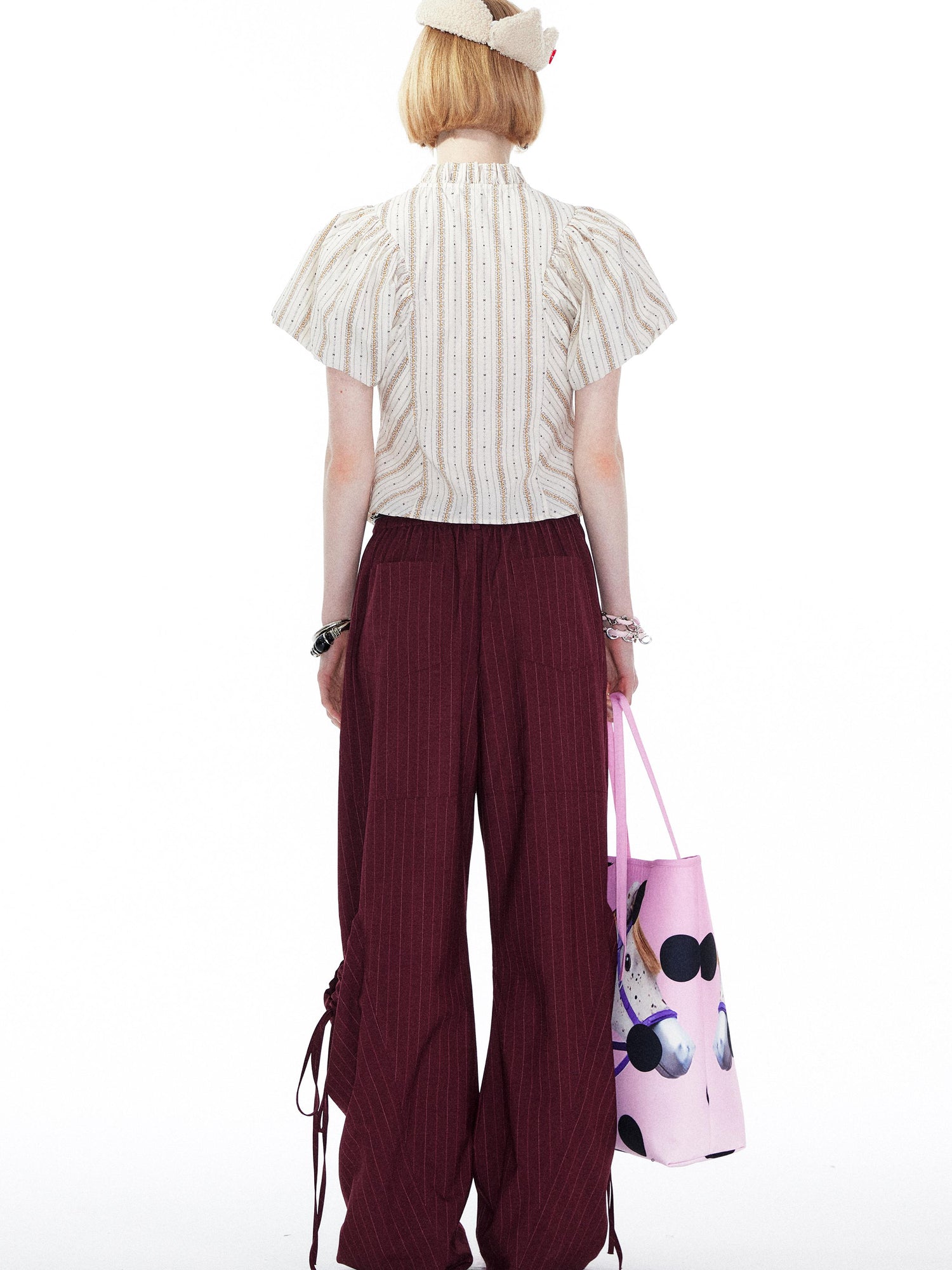 YOSHUYUKI Vintage Stripe Blouse With Puffed Sleeves