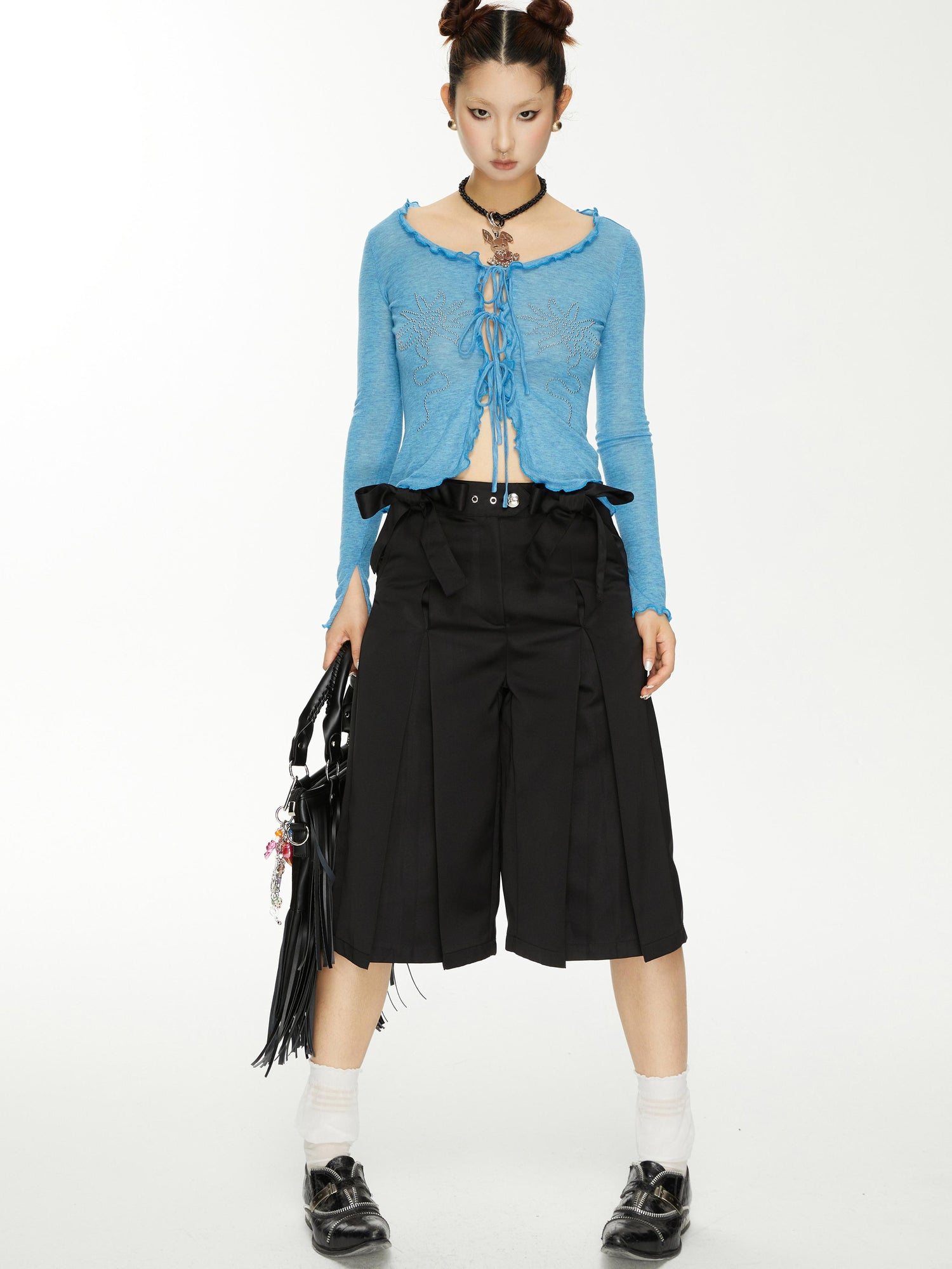 YOSHUYUKI Viscose Acrylic Wool Blend Blue Sheer Knit Cardigan