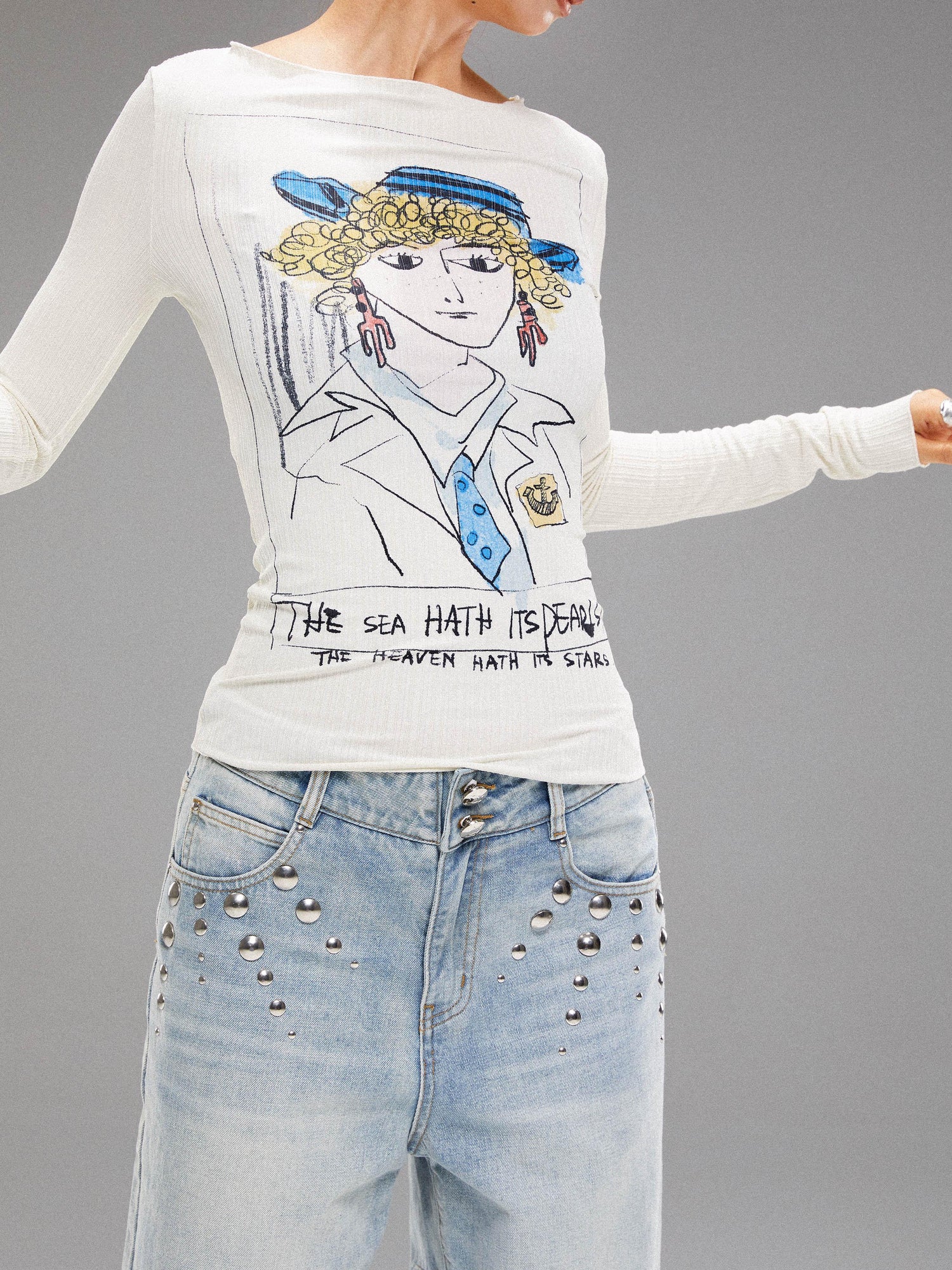 YOSHUYUKI Washed Blue Denim Mid Shorts With Metal Rivets