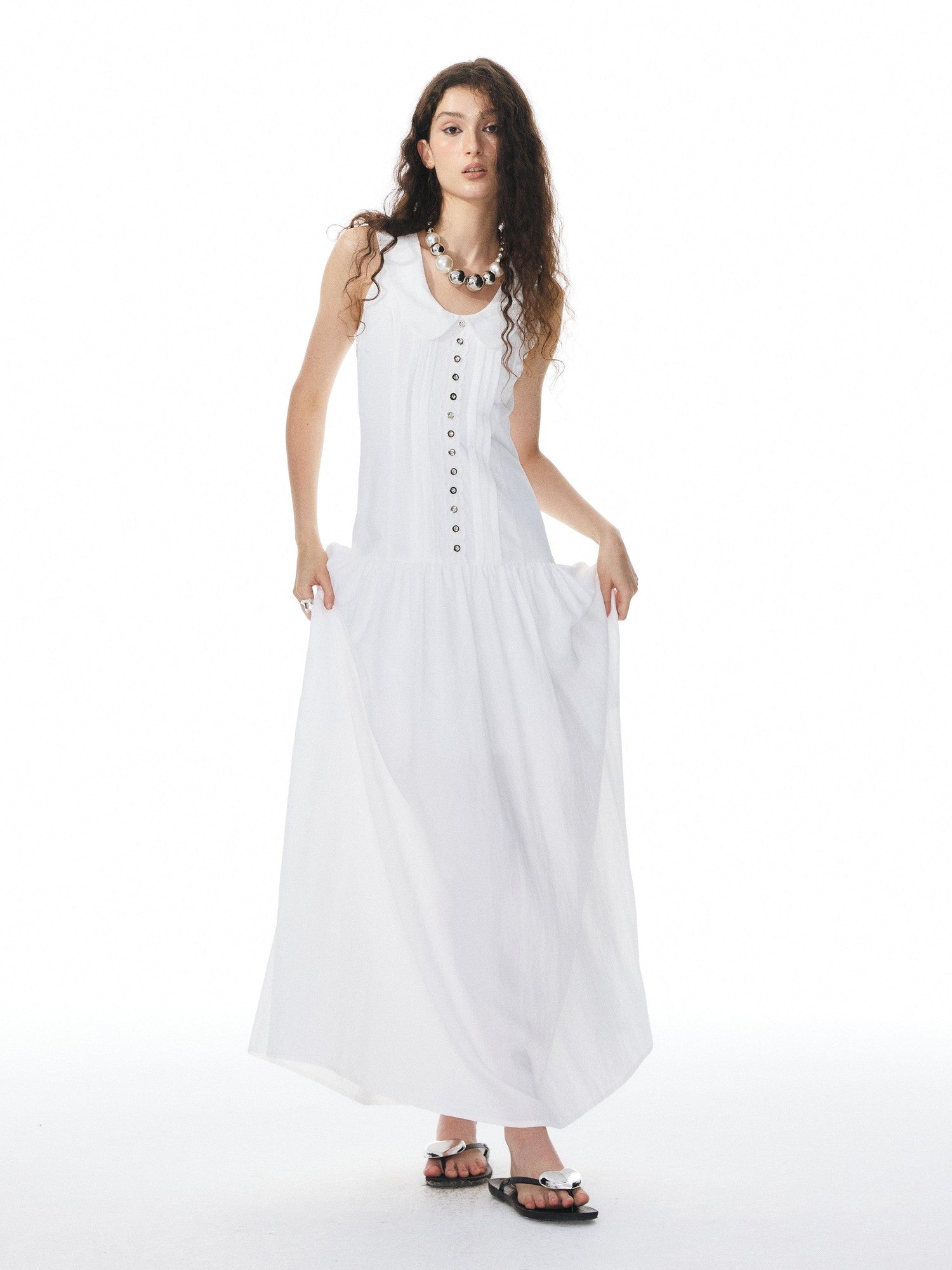 YOSHUYUKI White Low Neck Raglan Tank A Line Women&