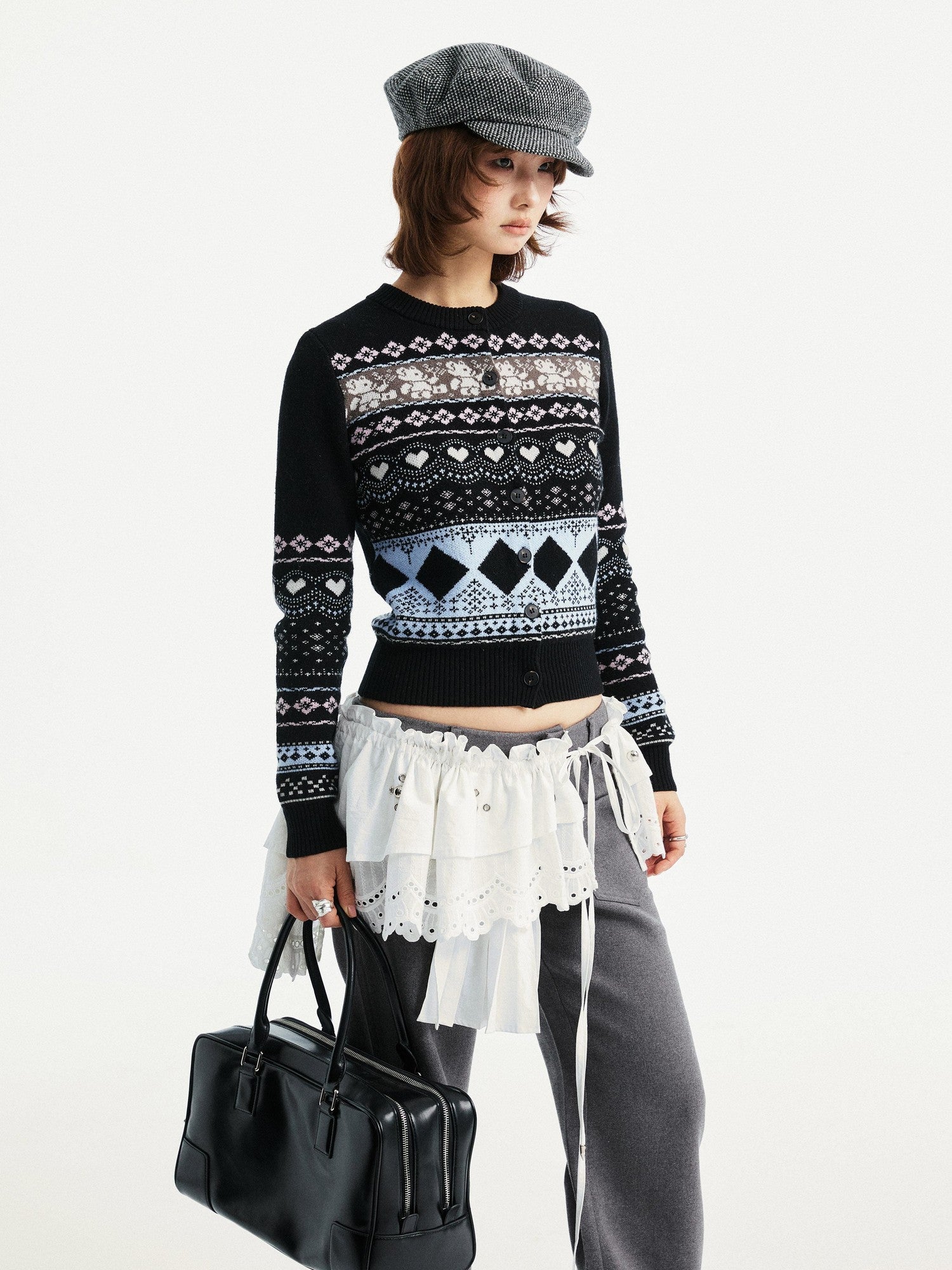 White Multi Layer Lace Asymmetric Waist Tie Punk Women&