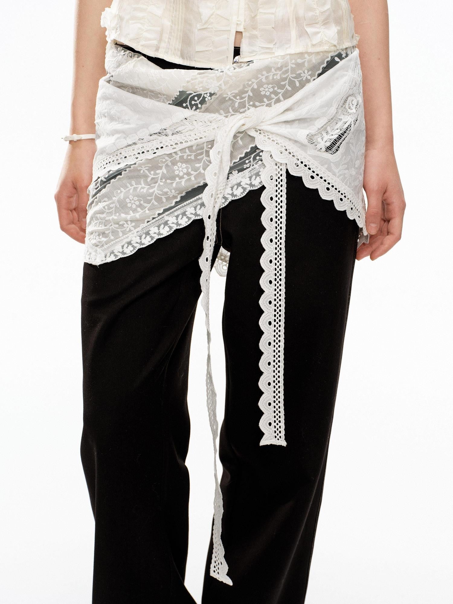 YOSHUYUKI White Ribbon Lace Embroidered Tie Triangle Floral Women&