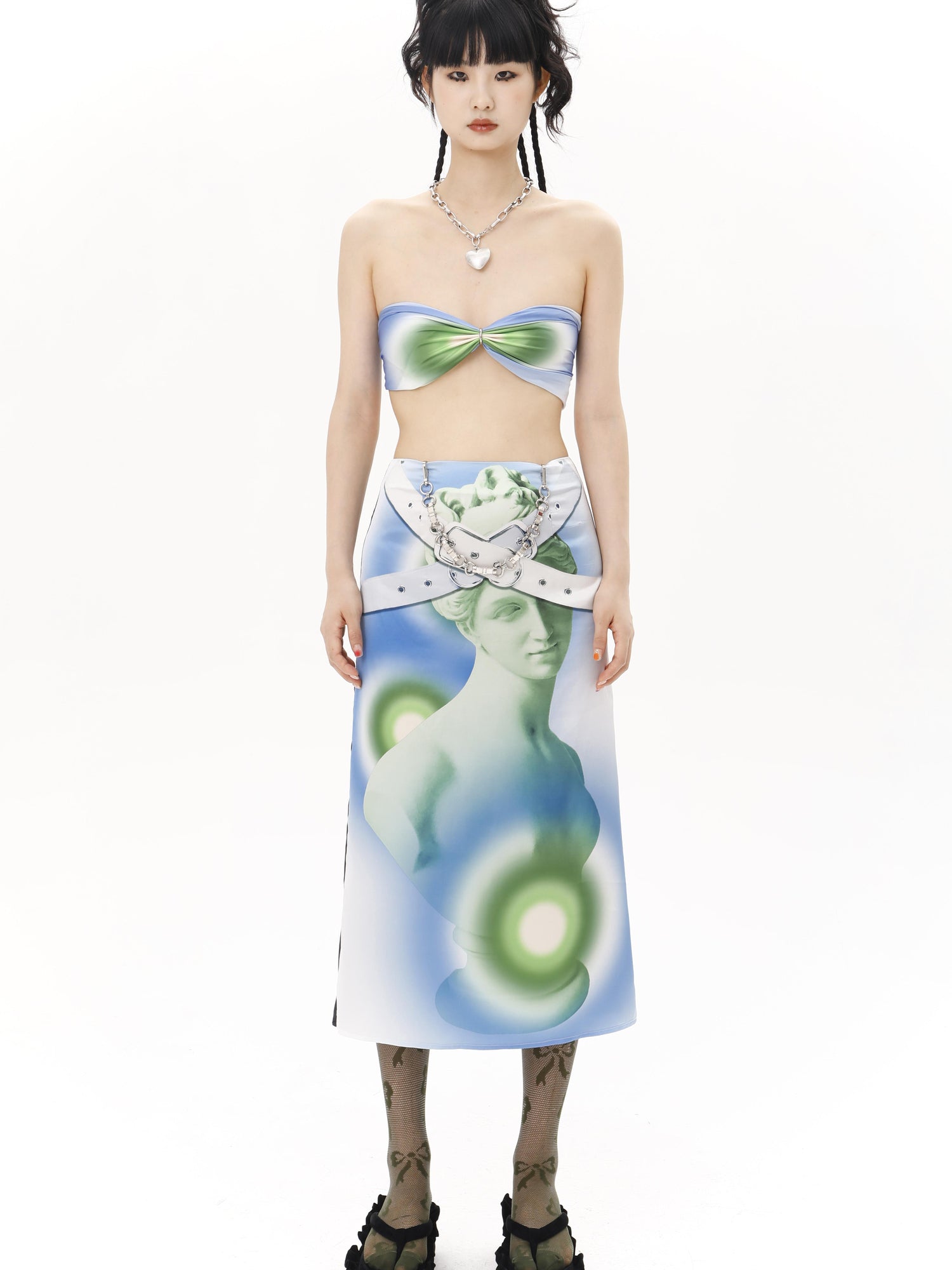 YOSHUYUKI Y2K Floral Print Scarf Retro Silk Square Head Wrap