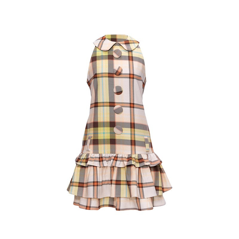 YOSHUYUKI_Yellow_Green_Plaid_Doll_Collar_Raglan_A_Line_Women&