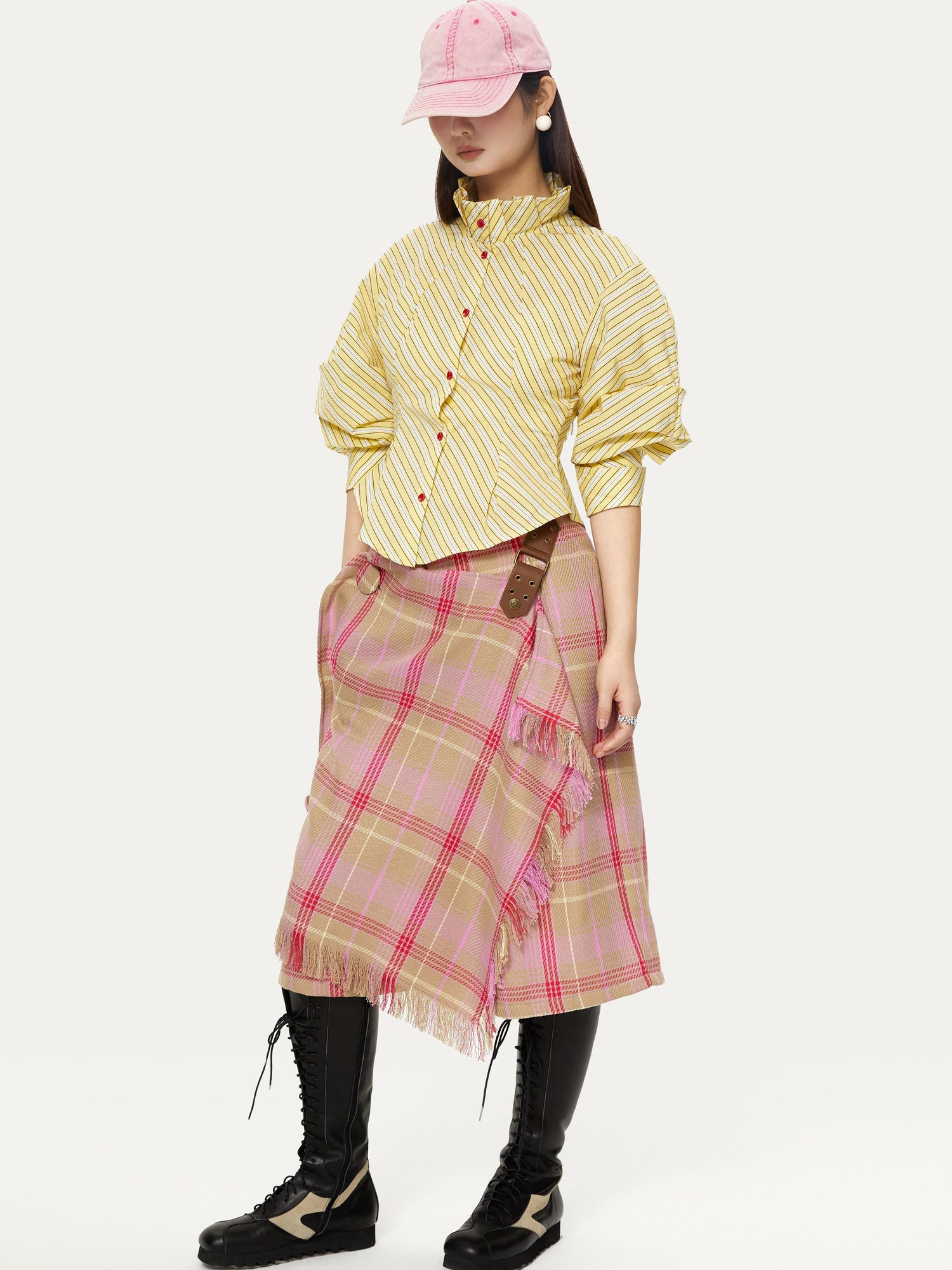 YOSHUYUKI Yellow Stripe Vintage Luff Puff Short Sleeve Shirt