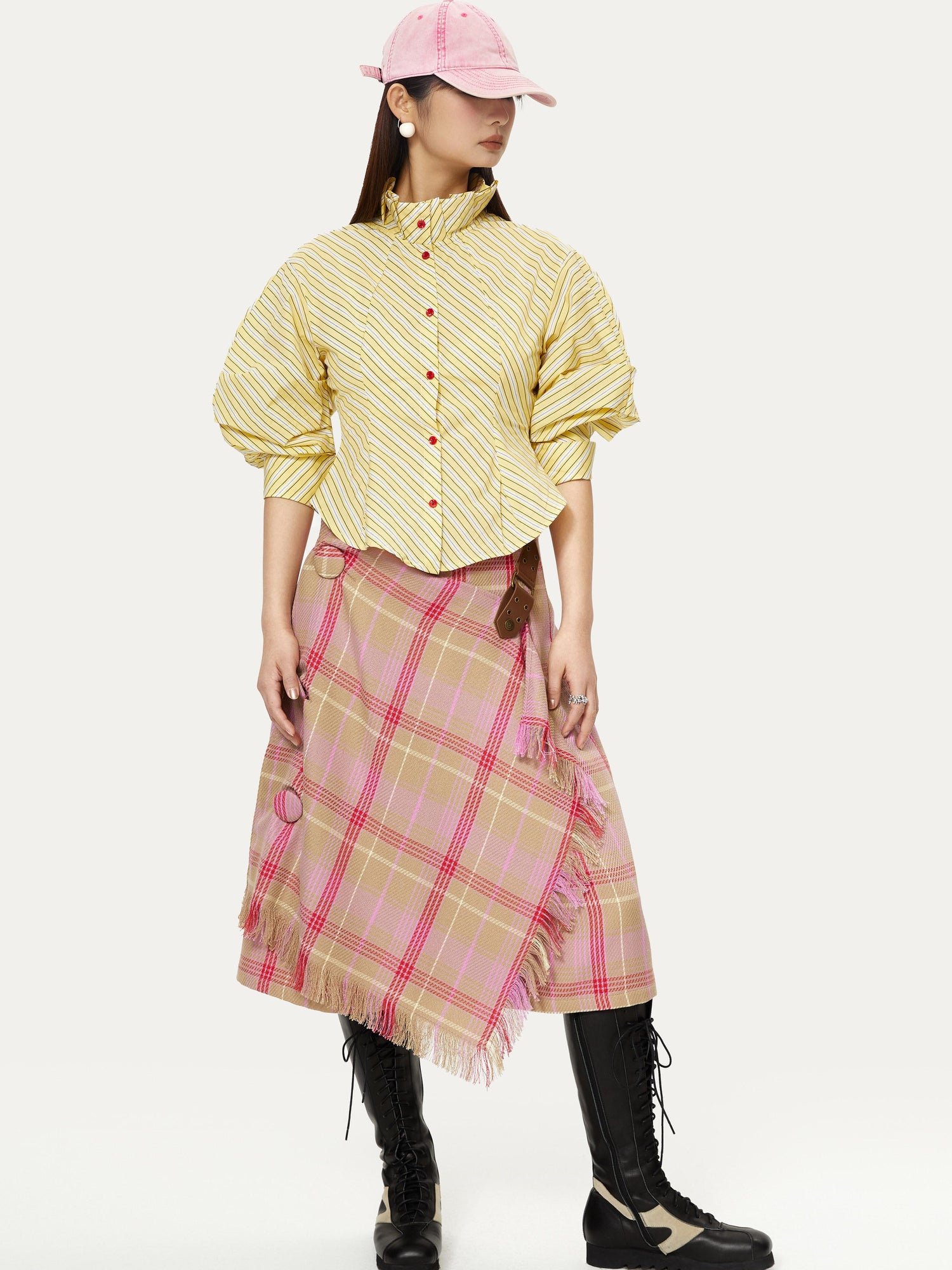 YOSHUYUKI Yellow Stripe Vintage Luff Puff Short Sleeve Shirt