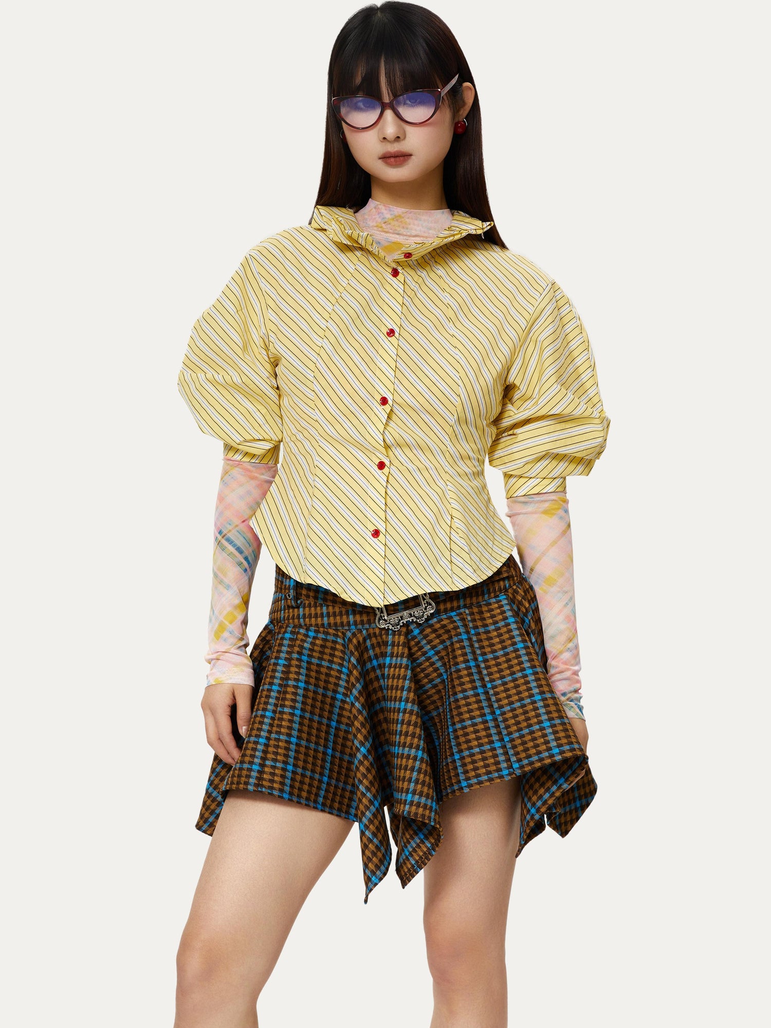 YOSHUYUKI Yellow Stripe Vintage Luff Puff Short Sleeve Shirt