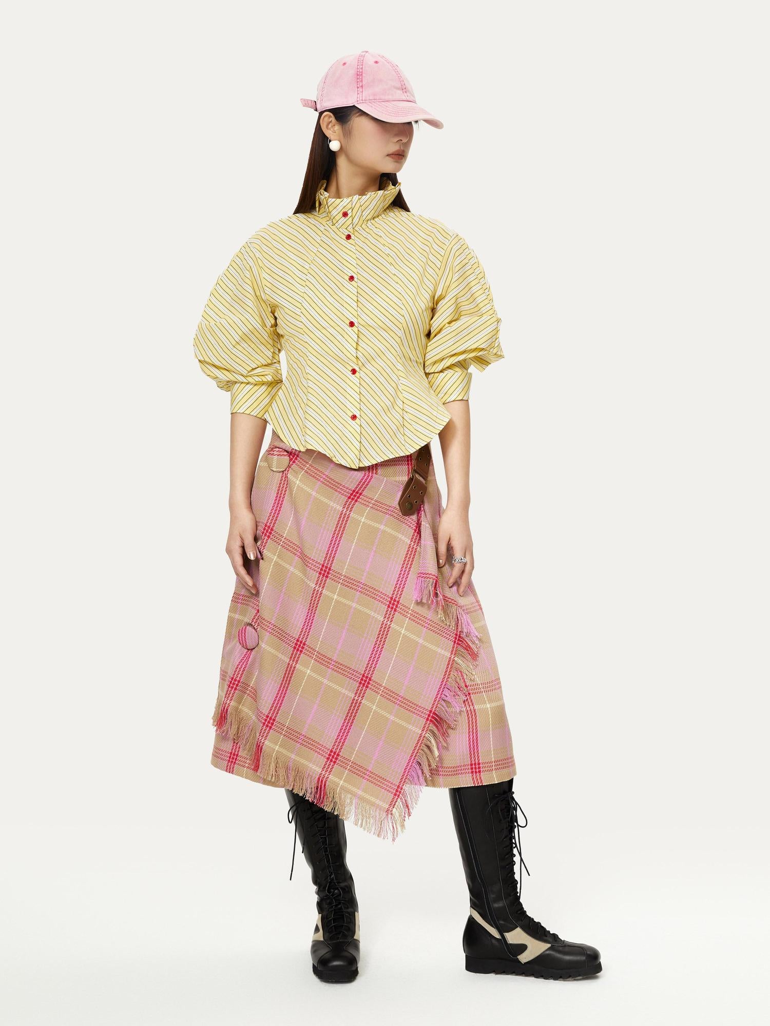 YOSHUYUKI Yellow Stripe Vintage Luff Puff Short Sleeve Shirt