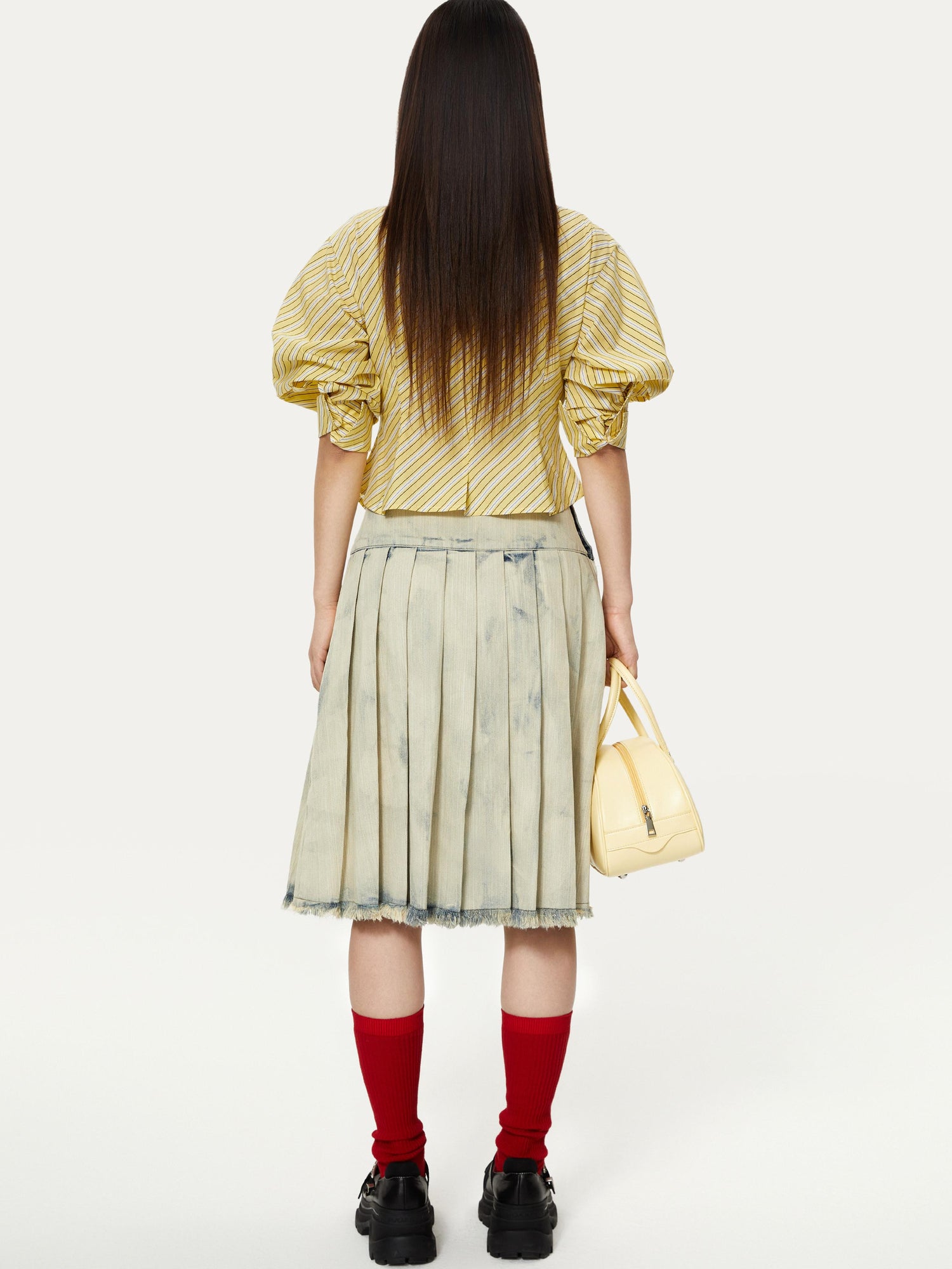 YOSHUYUKI Yellow Stripe Vintage Luff Puff Short Sleeve Shirt