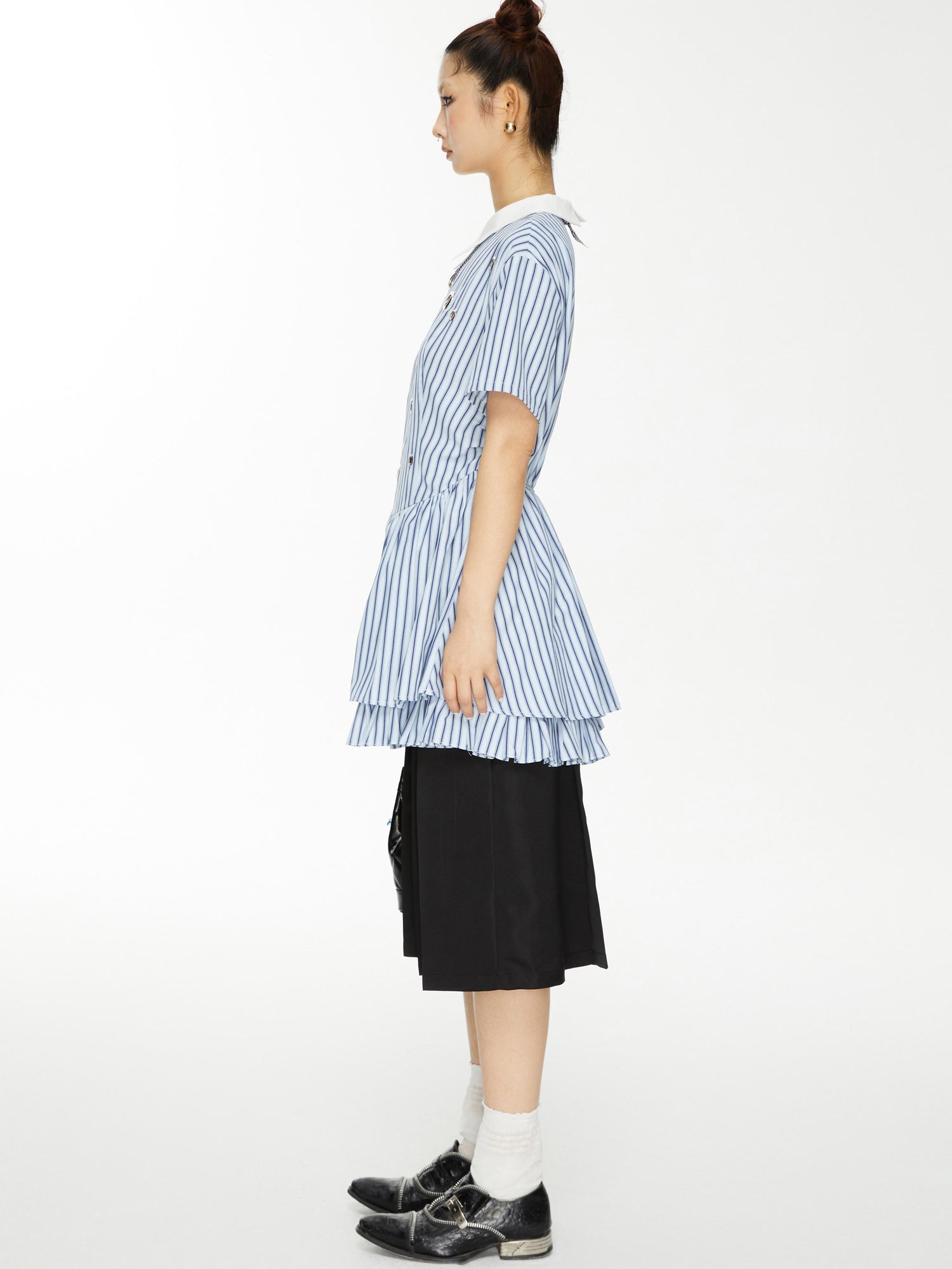 YOSHUYUKI Yoshu Yuki Striped Shirt Dress With Eyelet Punk Trim