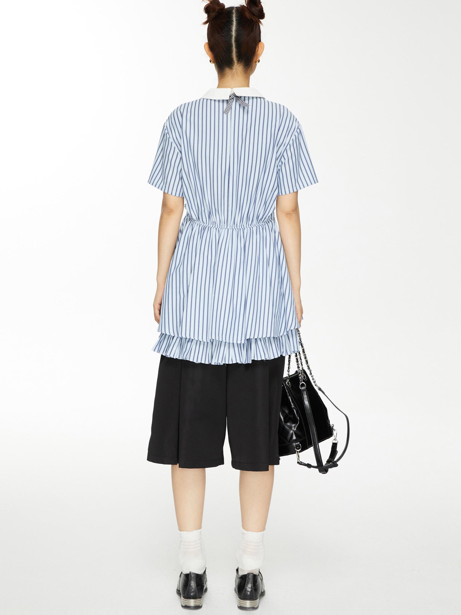 YOSHUYUKI Yoshu Yuki Striped Shirt Dress With Eyelet Punk Trim