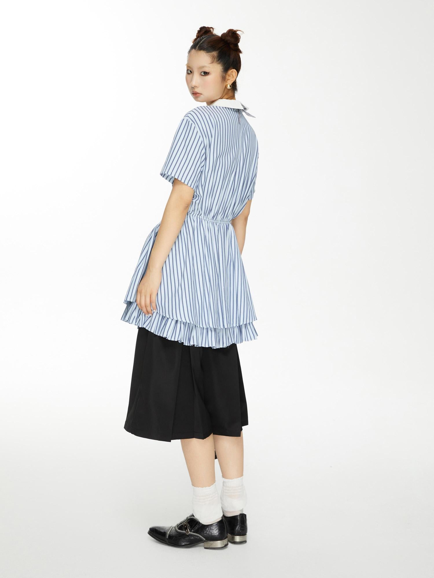 YOSHUYUKI Yoshu Yuki Striped Shirt Dress With Eyelet Punk Trim