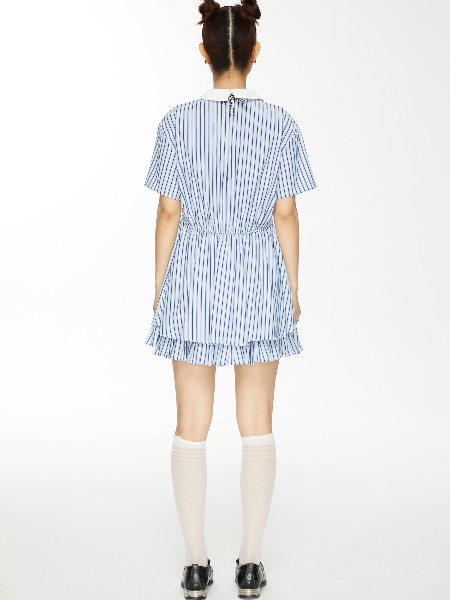YOSHUYUKI Yoshu Yuki Striped Shirt Dress With Eyelet Punk Trim