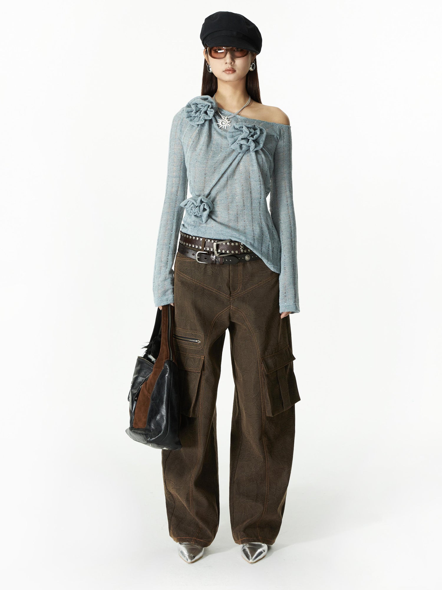 YOSHUYUKI Yoshuyuki 3D Floral Embroidered Relaxed Knit Shirt