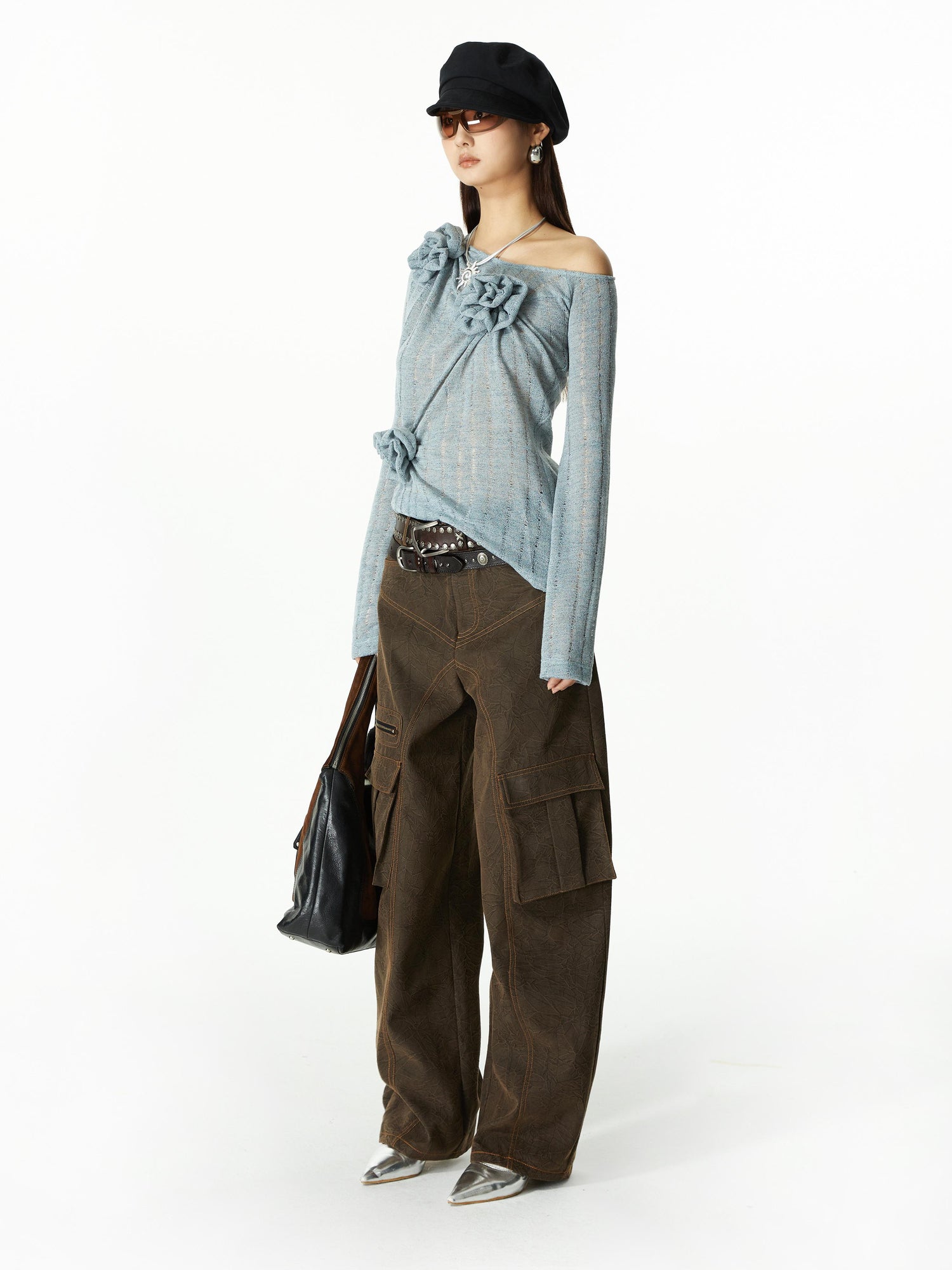 YOSHUYUKI Yoshuyuki 3D Floral Embroidered Relaxed Knit Shirt