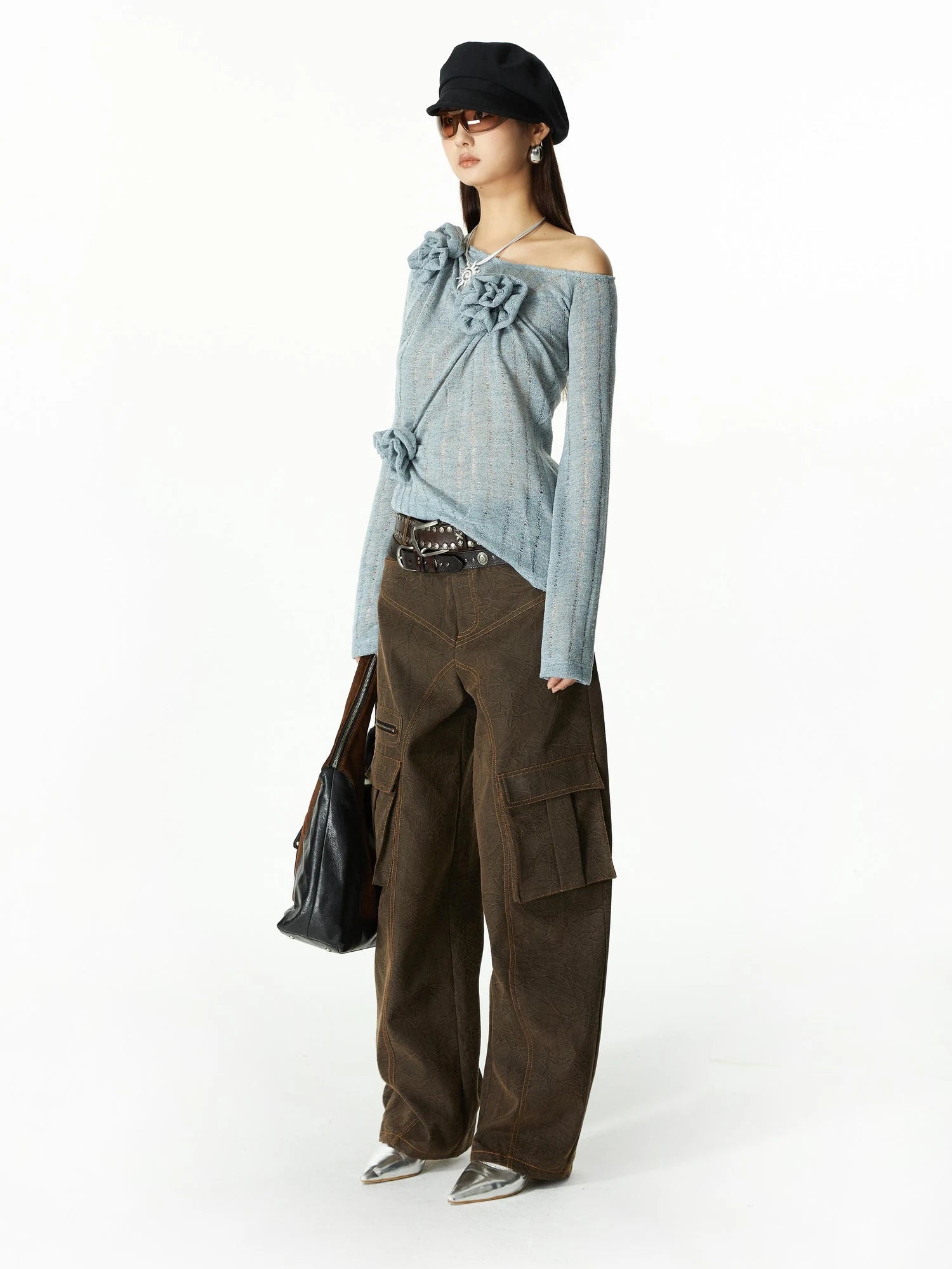 3D Floral Embroidered Relaxed Knit Shirt