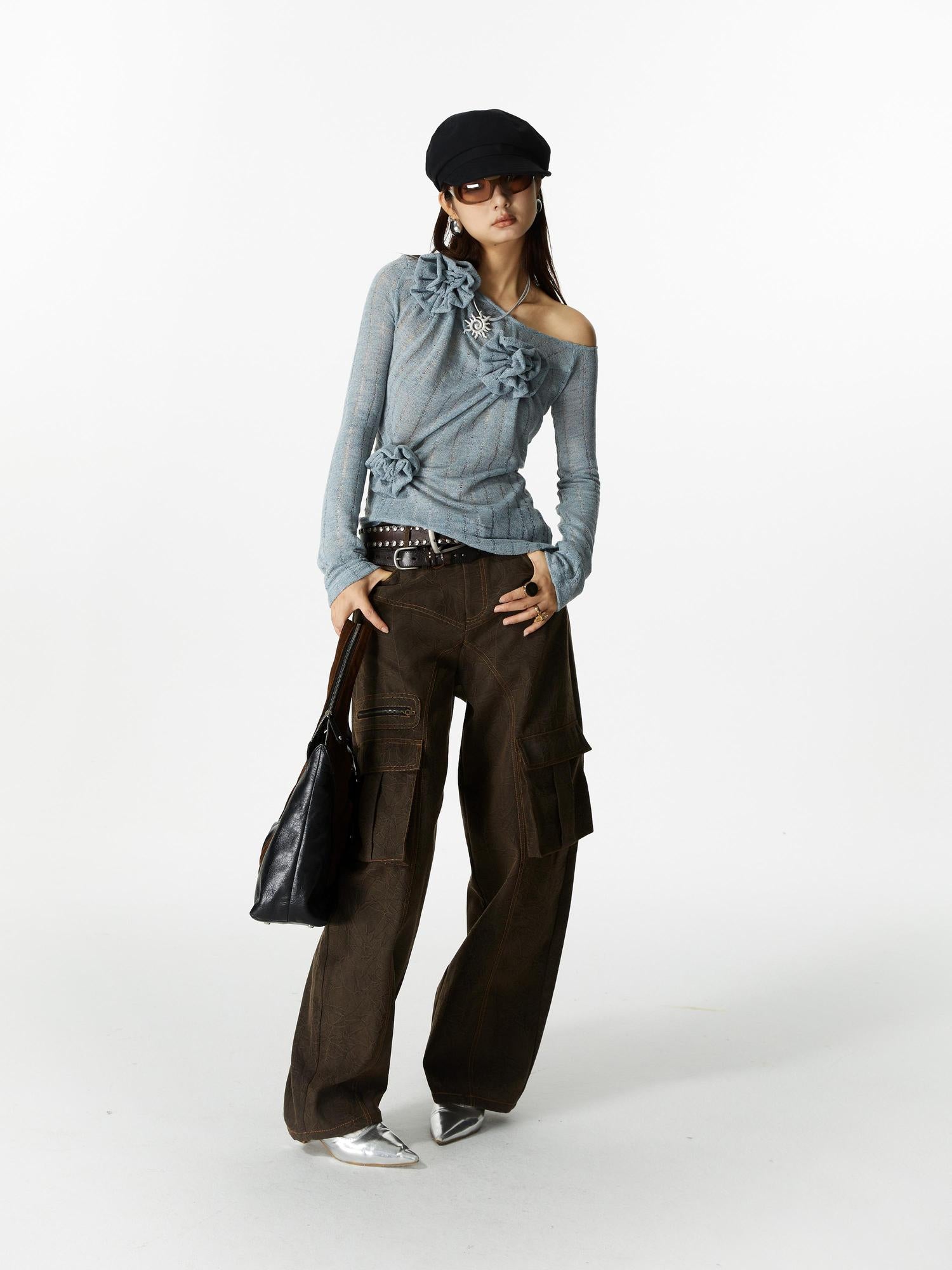 YOSHUYUKI Yoshuyuki 3D Floral Embroidered Relaxed Knit Shirt