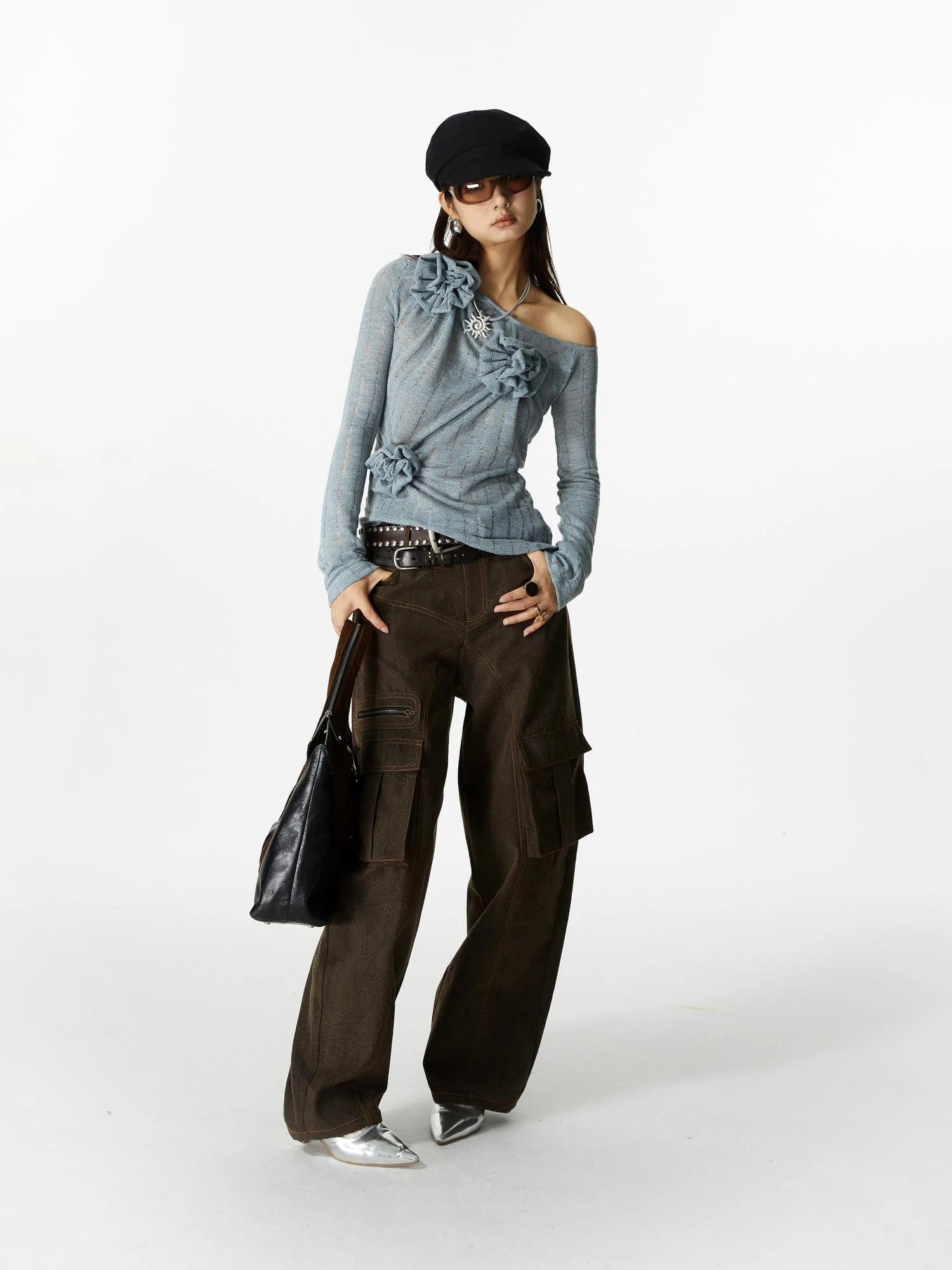 3D Floral Embroidered Relaxed Knit Shirt