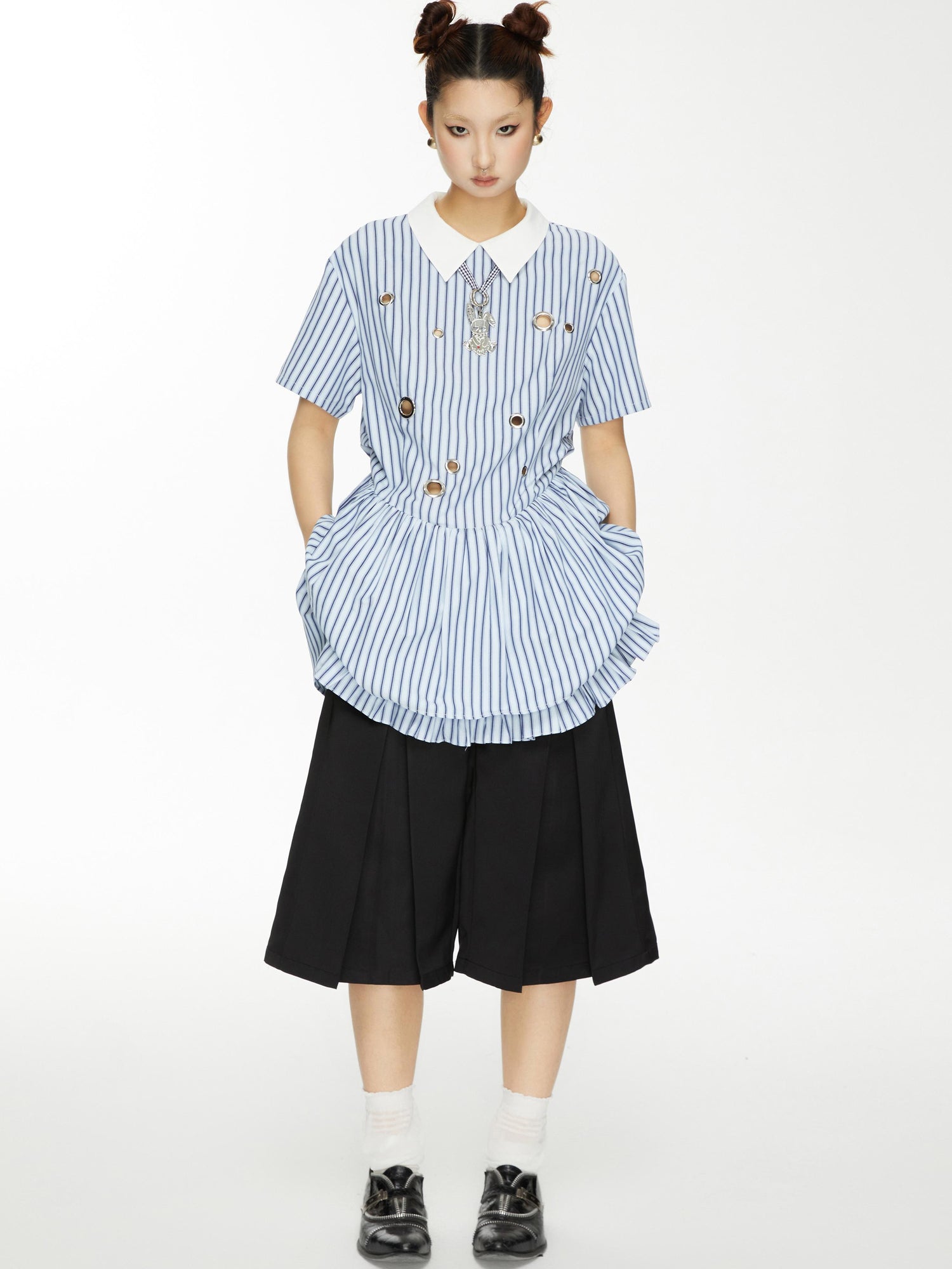 YOSHUYUKI Yoshuyuki Bow Trim Wide Leg Trousers In Black Satin