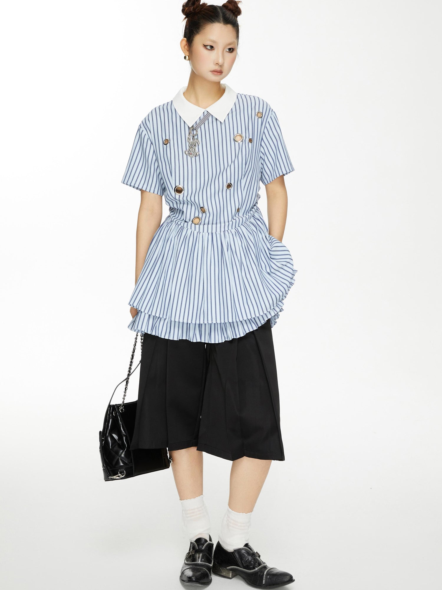 YOSHUYUKI Yoshuyuki Bow Trim Wide Leg Trousers In Black Satin