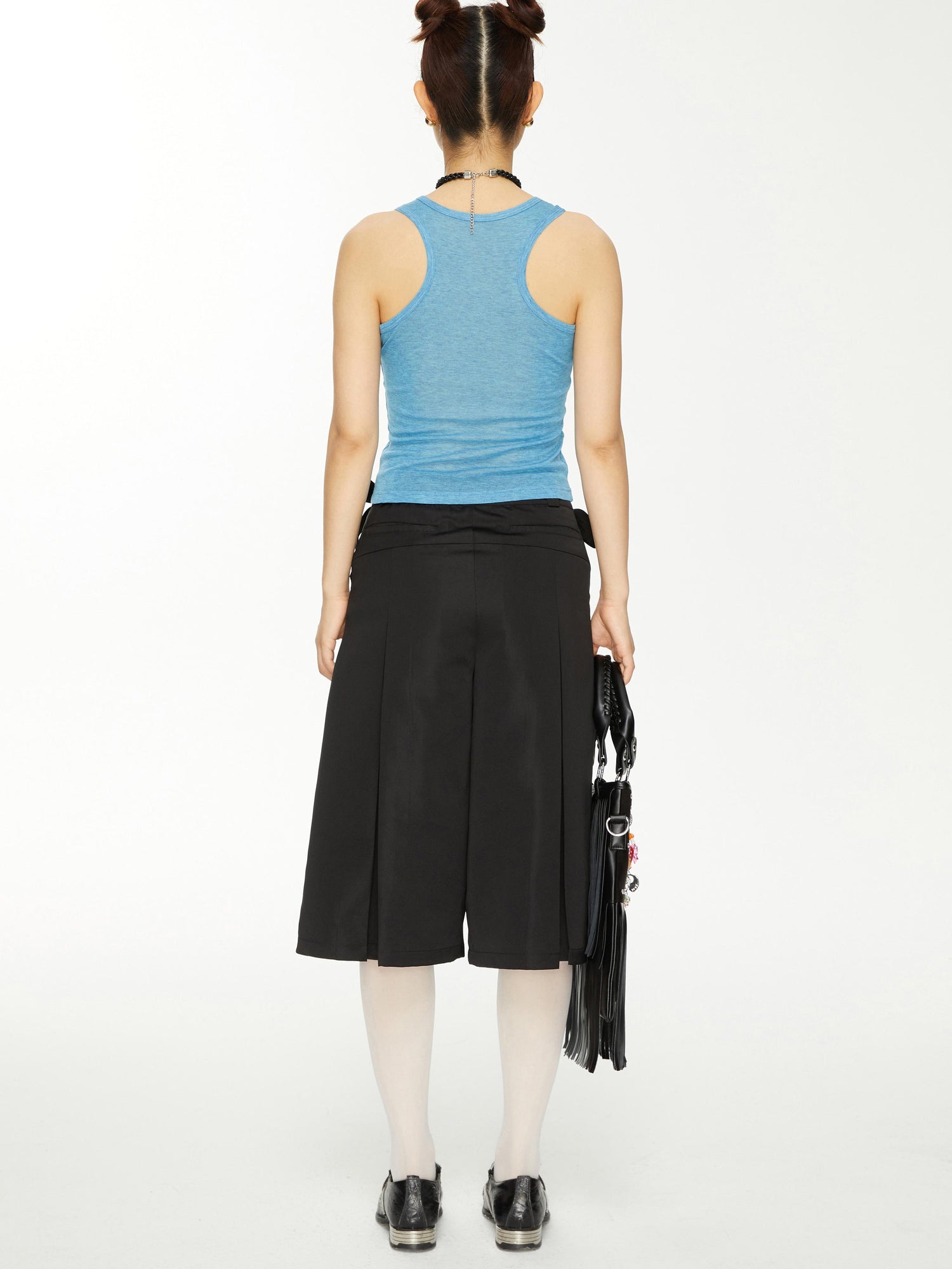 YOSHUYUKI Yoshuyuki Bow Trim Wide Leg Trousers In Black Satin