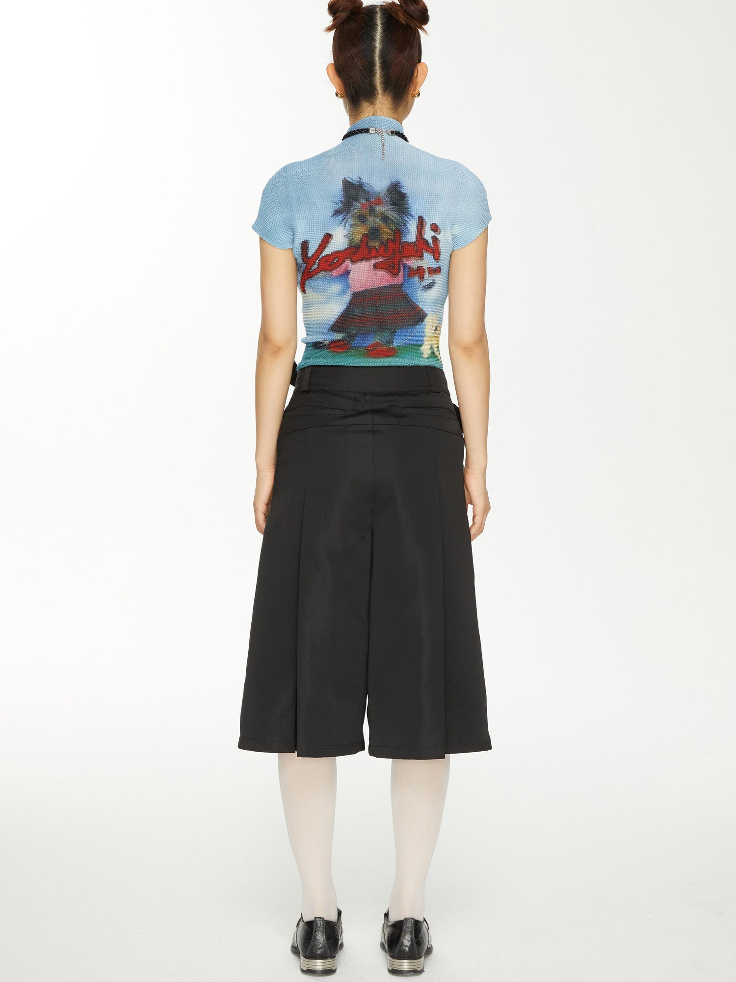 YOSHUYUKI Yoshuyuki Dancing Dog Print Stretch Ruffle Vintage Tee